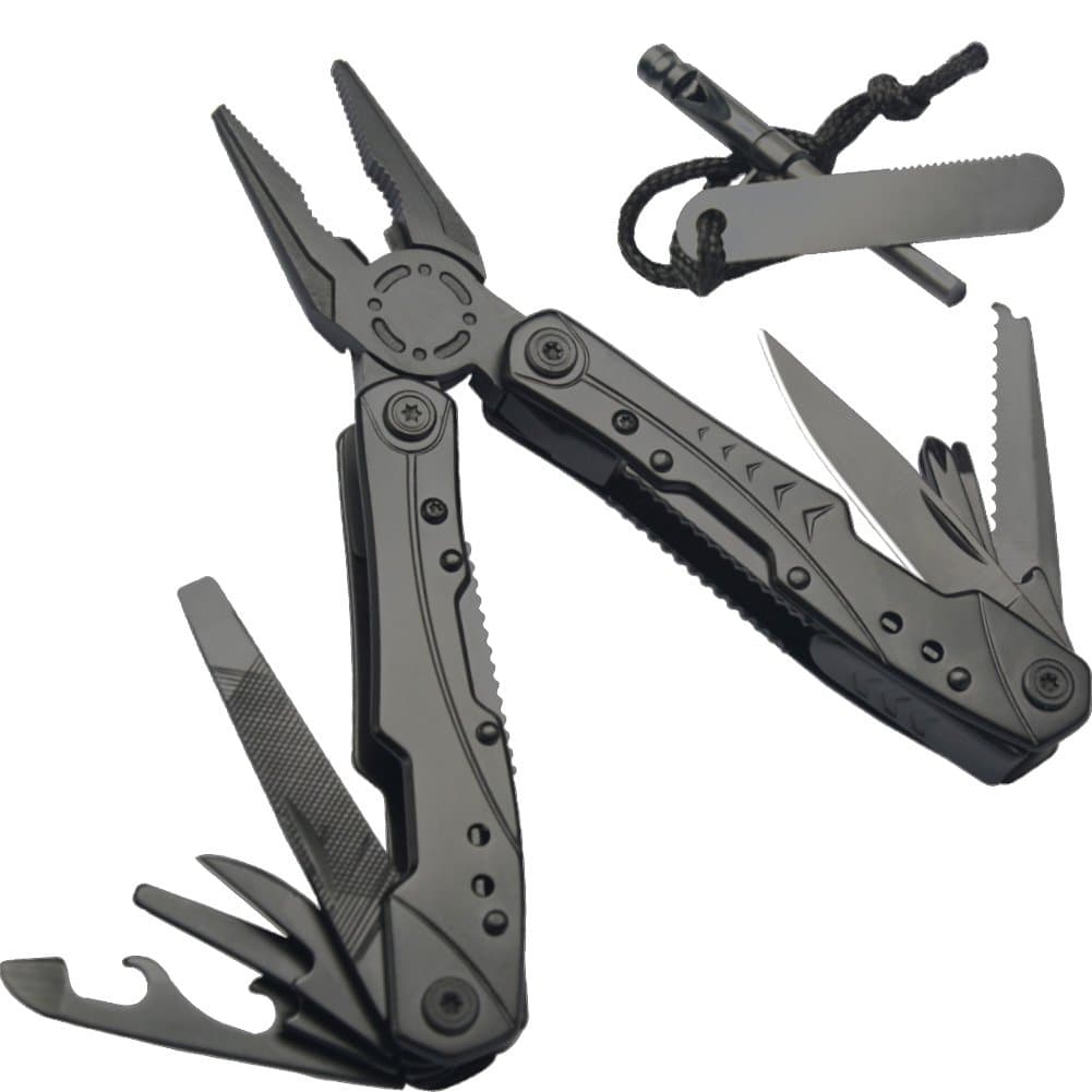 Multitool Pliers Newild 12-in-1 Multi Purpose Pocket tool Set with Knife Fire Starter Nylon Sheath Durable Black Oxide Super Hardened 420 Stainless Steel for Survival,Camping,Fishing,Hunting,Hiking