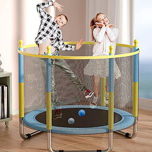 STEP OVER KIDSPLAY Premium Junior Trampoline with Safty net Enclosure (4.5Feet/55 Inch), Heavy Duty ★ SAFEST Kids Edition Trampoline★ (Blue & Yellow)