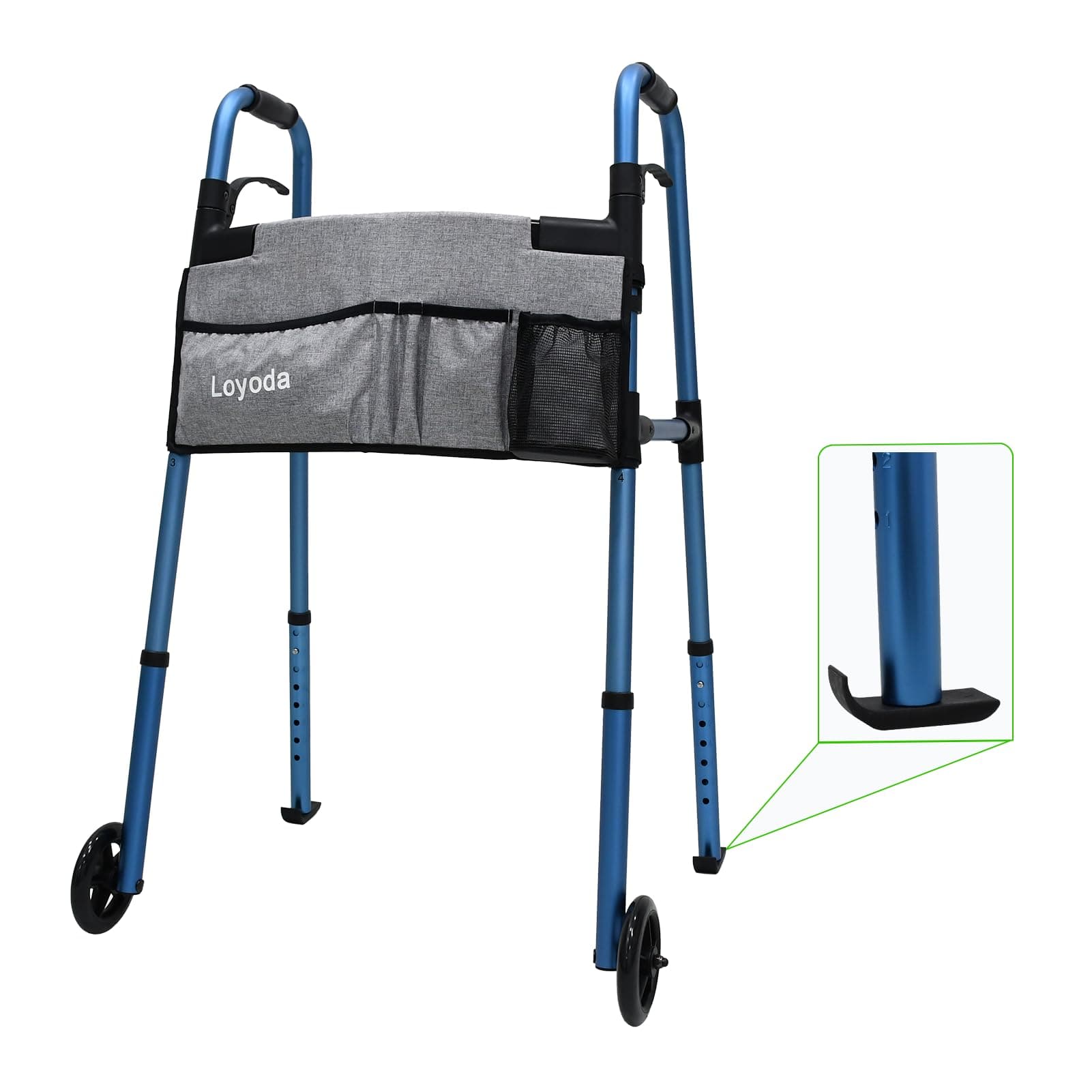 Folding Medical Walker Lightweight 5'' Front Wheel Walker Height Adjustable Aluminum Standard Walker for Seniors Handicap People with leg injuries（Blue）
