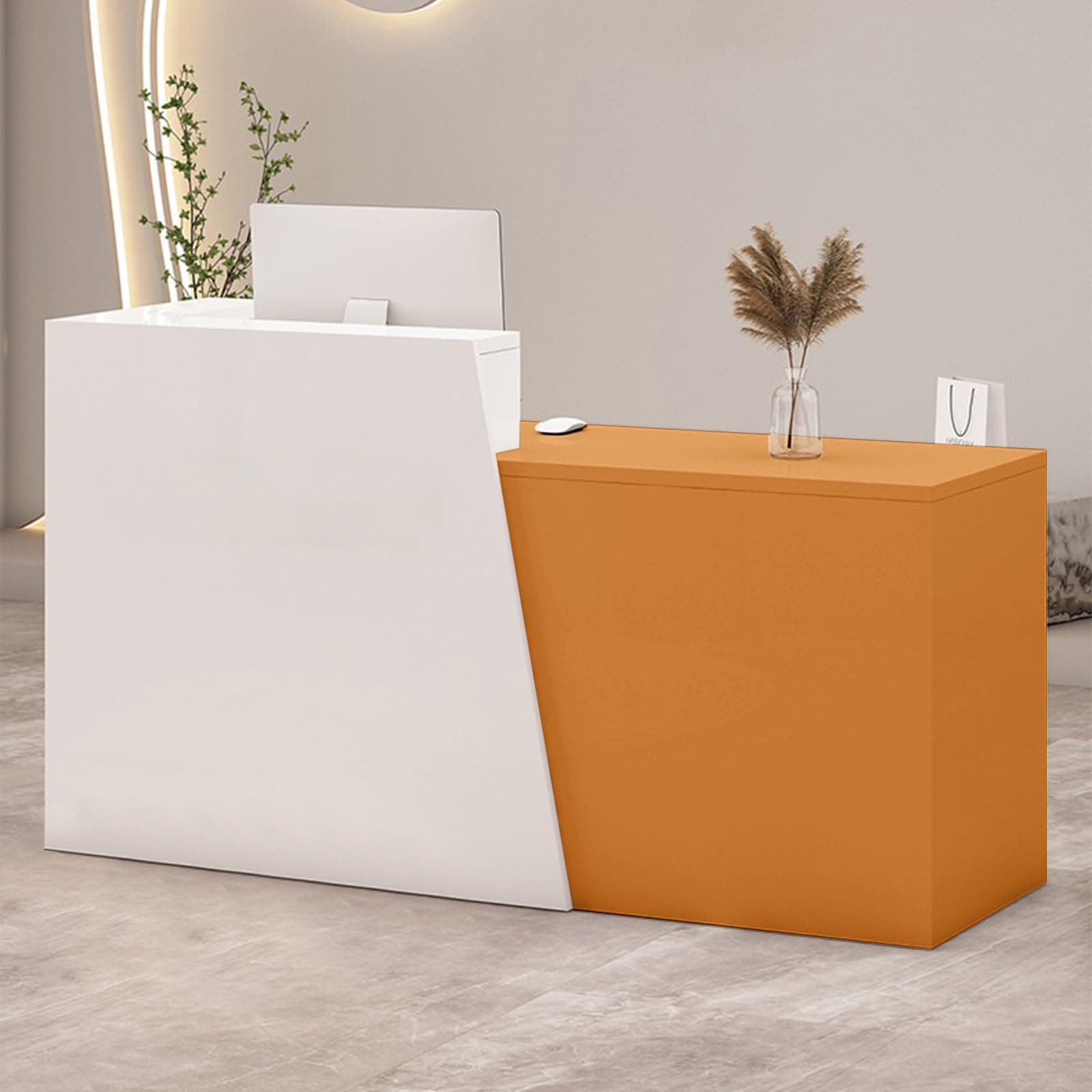 Retail Reception Desk with Storage, Modern Checkout Counter for Store, Anti-Scratch Front Desk for Salon, Boutique, Cafe – Easy Assembly R 55.1" × 16.5" × 39.4"