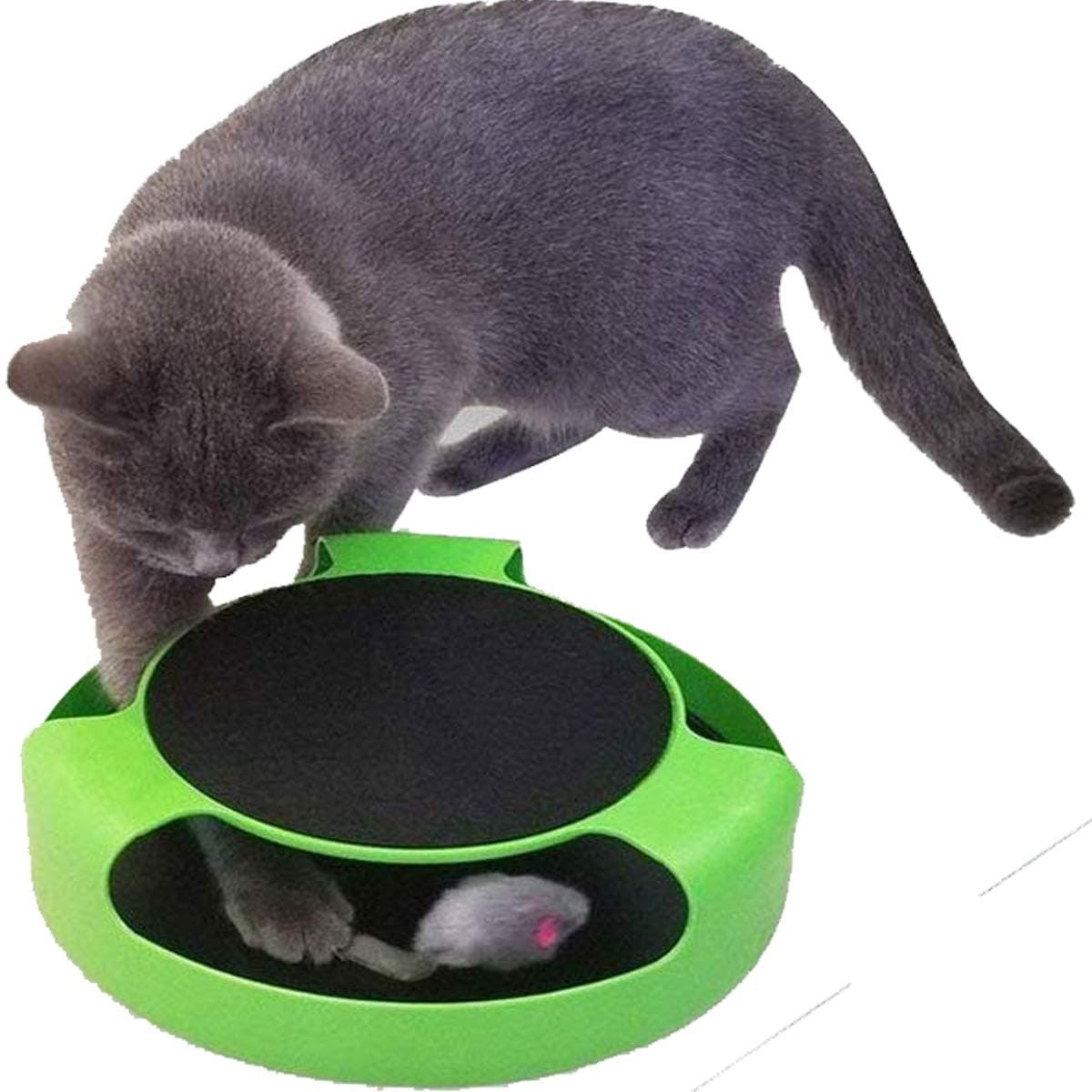 Vreeny Cat Interactive Toys with a Running Mice and a Scratching Pad, Catch The Mouse, Cat Scratcher Catnip Toy