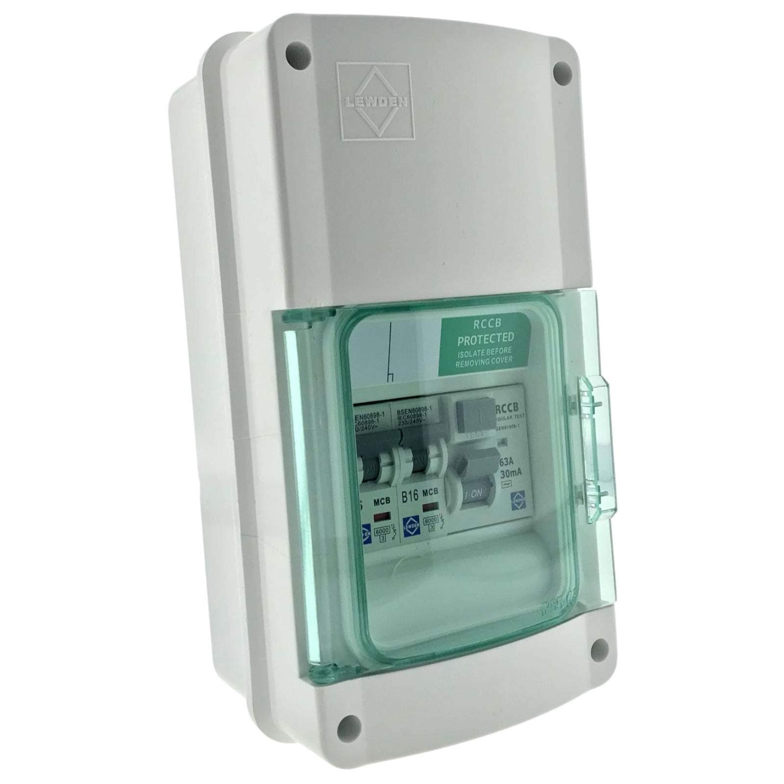 Lewden E-GARAGE(63) 2 Way Garage Consumer Unit with RCD & 2 x MCB's