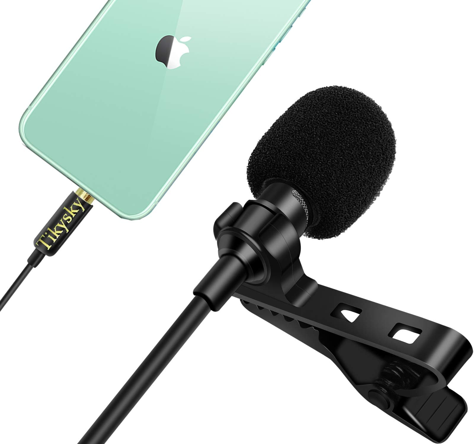 tikysky Lavalier Microphone for iPhone Android Cell Phone Camera,Lapel Mic Noise Cancellation System Clip On for YouTube Video Podcast