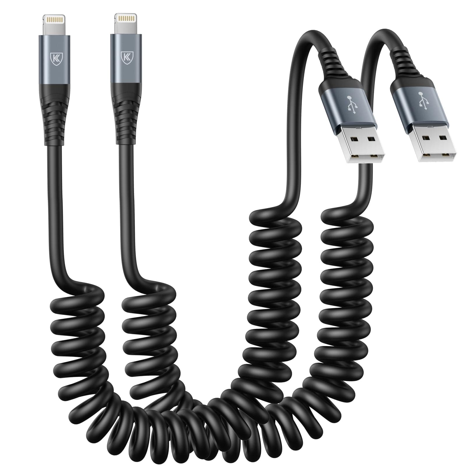- Coiled Lightning Cable, iPhone Charger Cable 3FT for Car, 2 Pack [Apple MFi Certified] 3 Feet Lightning Cord Compatible with iPhone14/13/12/11 Pro Max/XS MAX/XR/XS/X/8/7/Plus/6S iPad/iPod- Black