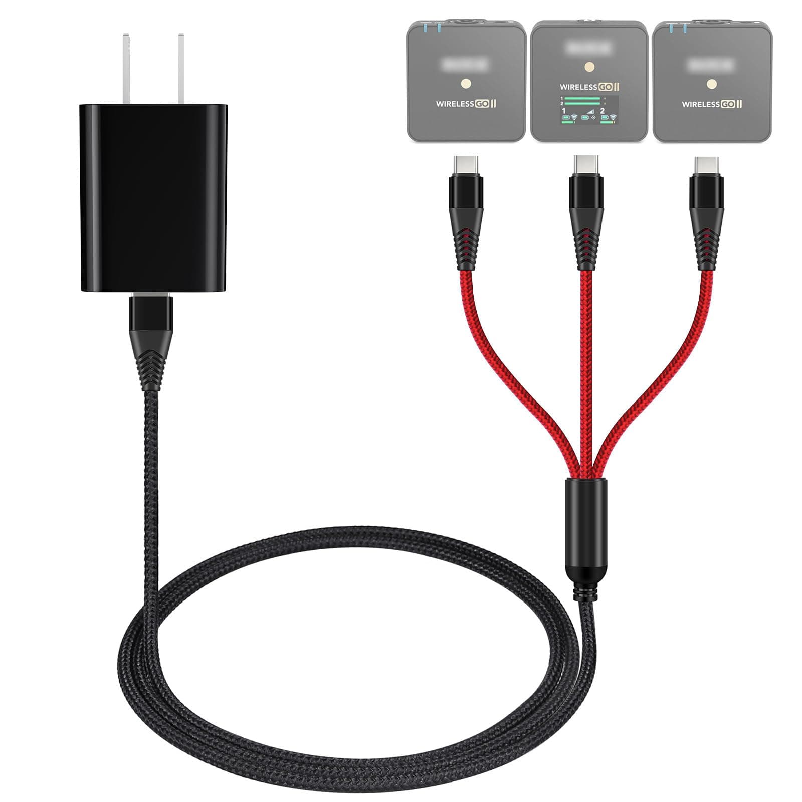 USB C Charging Cable for Rode Wireless Go 2 / ii Microphone System, 3-in-1 Type-C 3A Charger Cord with 18W Fast-Charge Power Adapter, 4ft Long