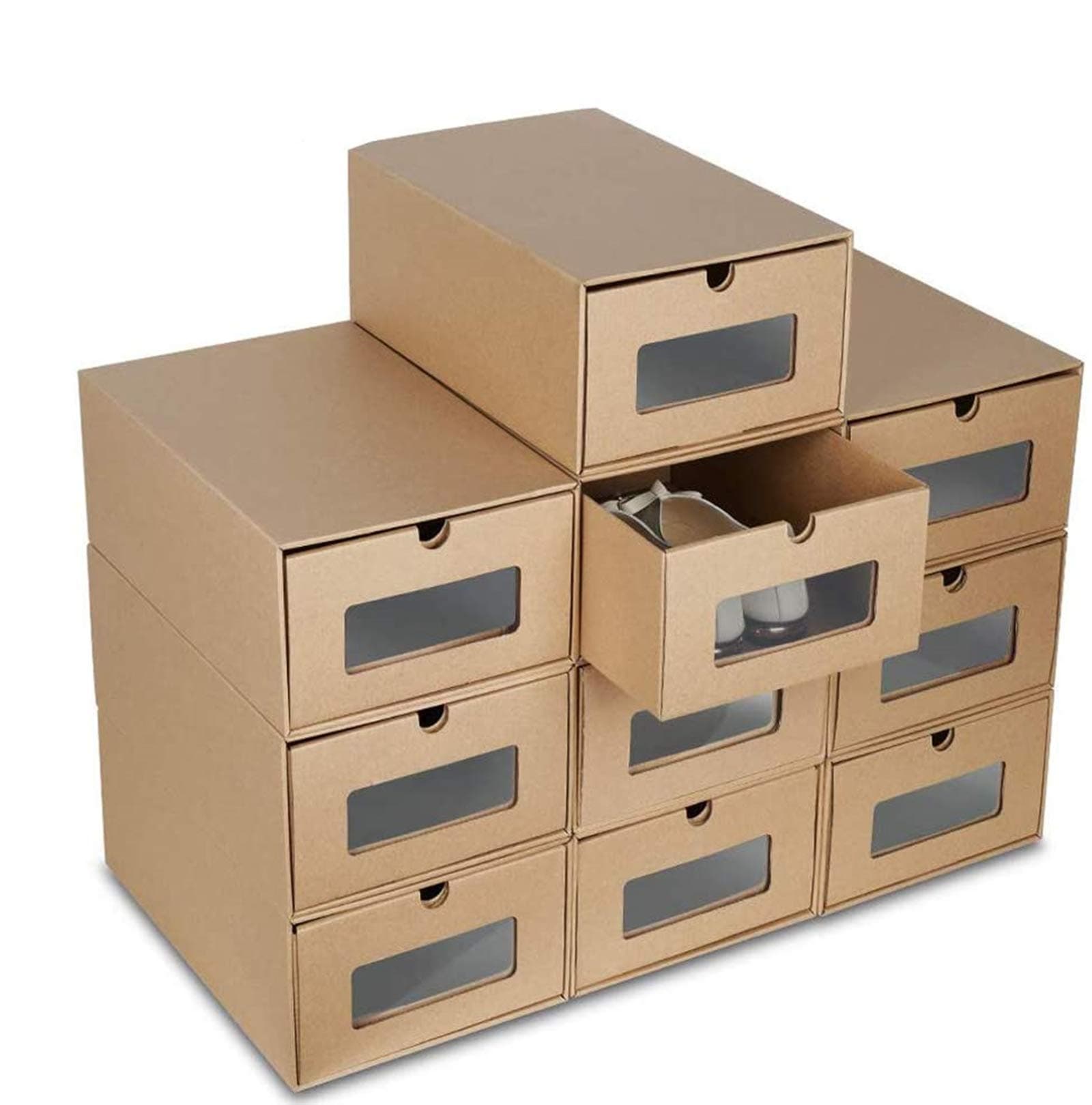 Blackpoolaluk 20PCS Shoe boxes,Drawer Type Stackable Shoe Storage Box DIY Visible Cardboard Shoe Organiser Box for Ladies - 12"x8.6"x7.5" (20 PCS)