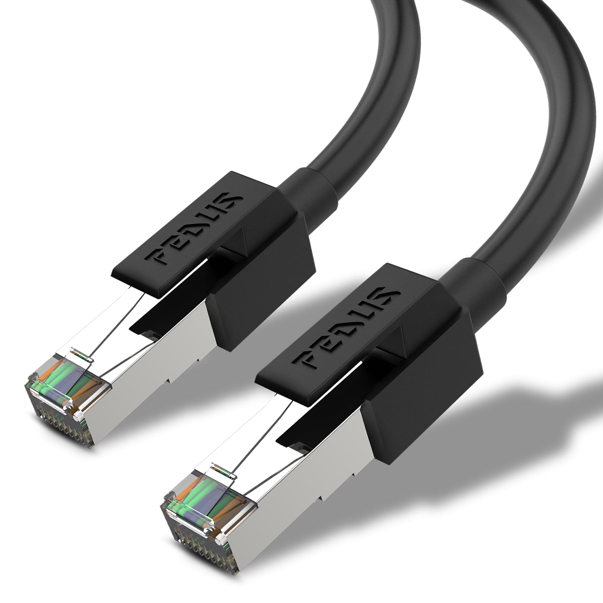 FEDUS Cat7 Ethernet Laptop Cable Pure Bare Copper Double Shielded Outdoor & Indoor Lan Wire Heavy Duty High Speed Solid 24 AWG Network Cable 10Gbps,600Mhz,Weatherproof S/FTP UV Resistant(15M,BLACK)