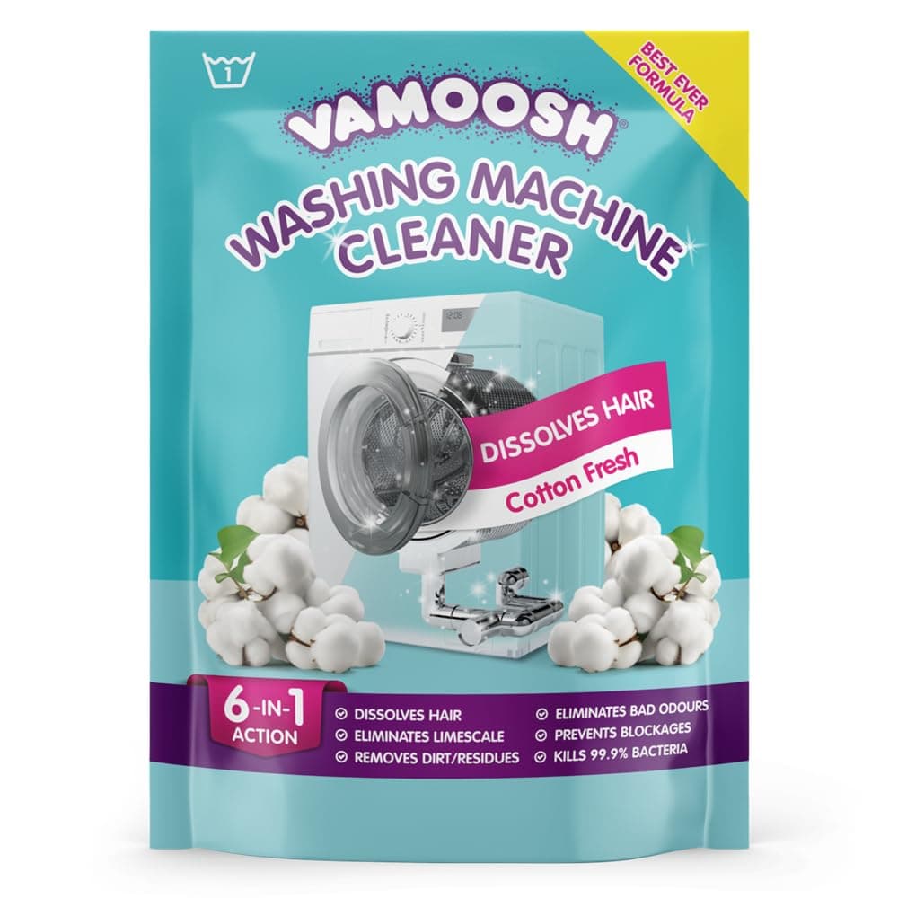 6-in-1 Washing Machine Cleaner, Cotton Fresh Scent. Dissolves Hair, Eliminates Bad Odours, Removes Limescale, Deep Clean, Leaves Smelling Fresh, Antibacterial, Descales, 1 Wash