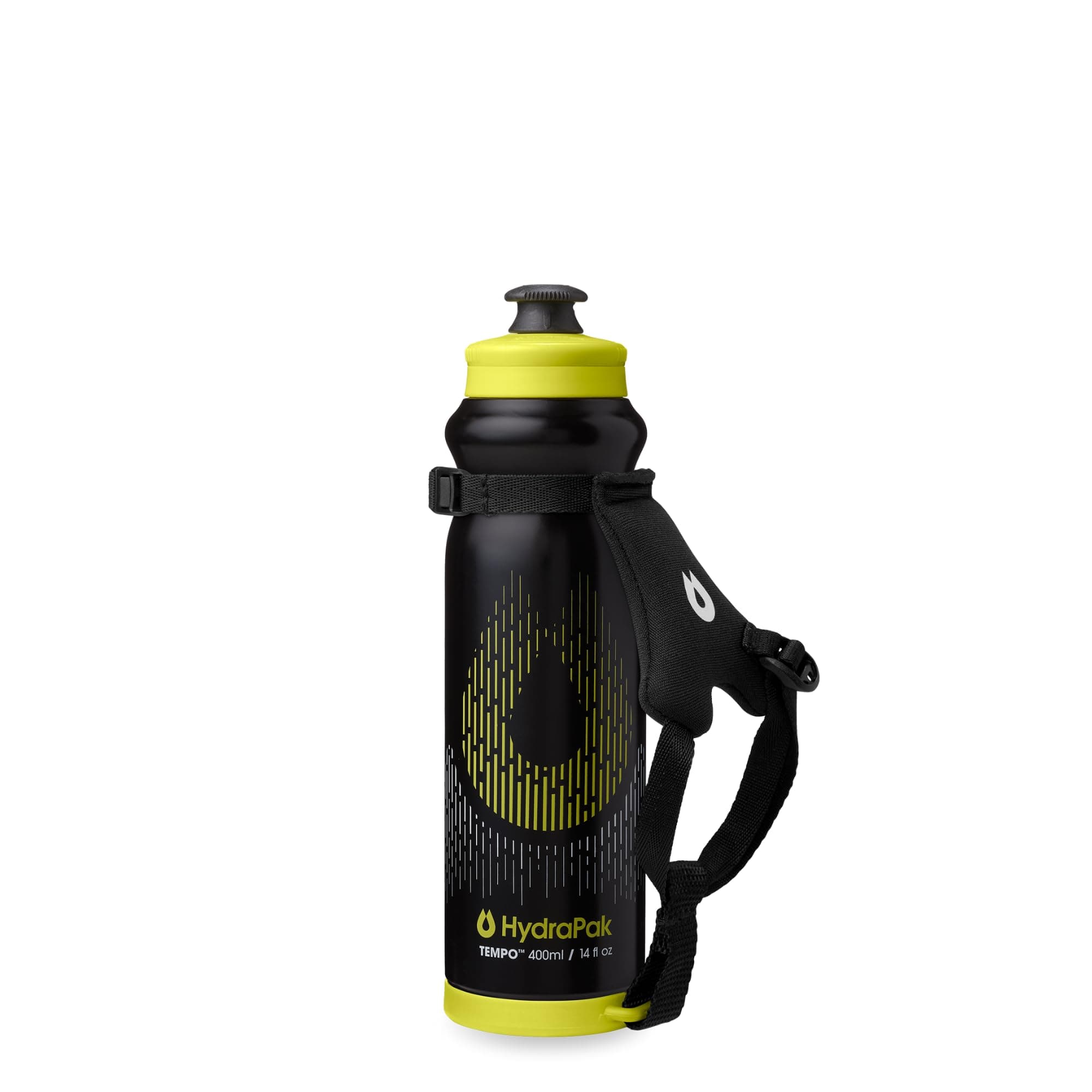 Tempo Pro 400ml - Handheld Running Squeeze Bottle for Training and Race Day Hydration with Removable Strap (400ml/13oz) - Black