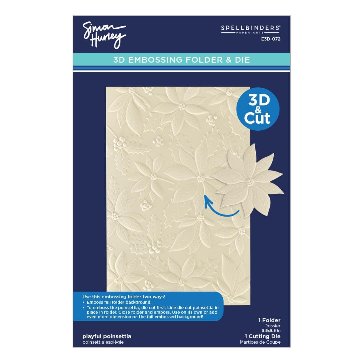 Spellbinders E3D-072 Playful Poinsettia 3D Embossing Folder by Simon Hurley