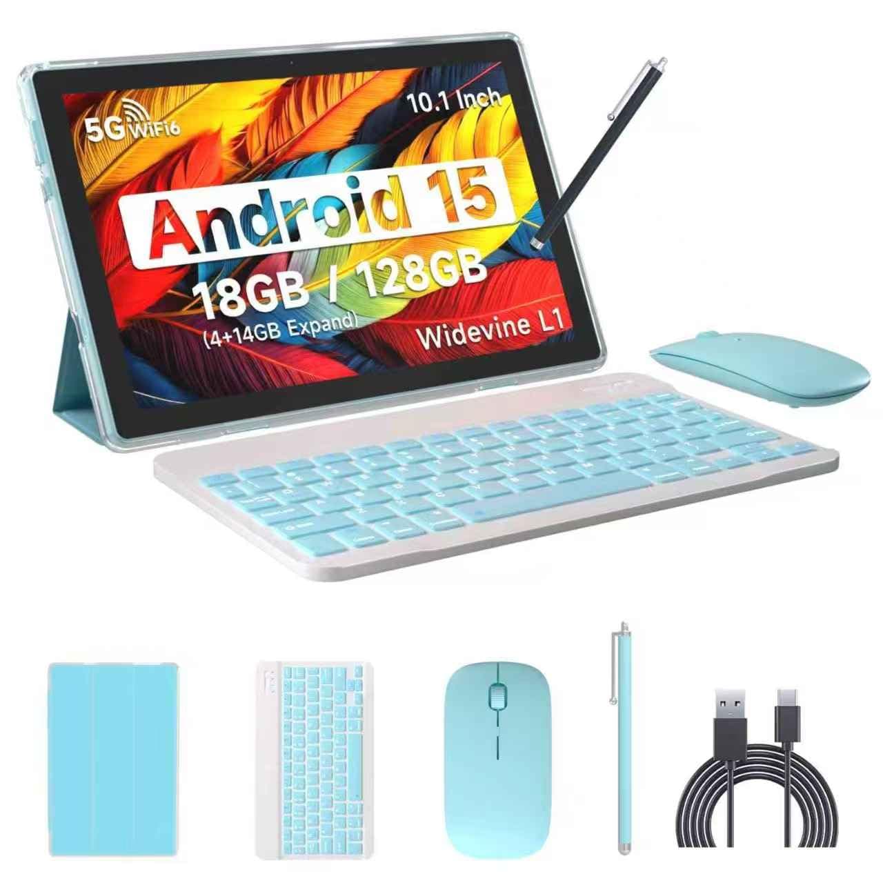 Android 13 Tablet with Keyboard, 2024 Newest 10 Inch 2 in 1 Tablet, 8GB RAM+128GB ROM/1TB Expandable Tablet PC, Quad-Core 2.0GHz CPU 10" HD Screen, 2.4G/5G WiFi 6 BT 5.0 Tableta with Case Mouse Stylus