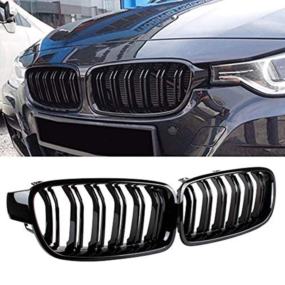 Zonsoon ABS Car Front Grilles Double-slat Replacement Grills Bumper Compatible with BMW 3 Series F30 F31 Gloss Black