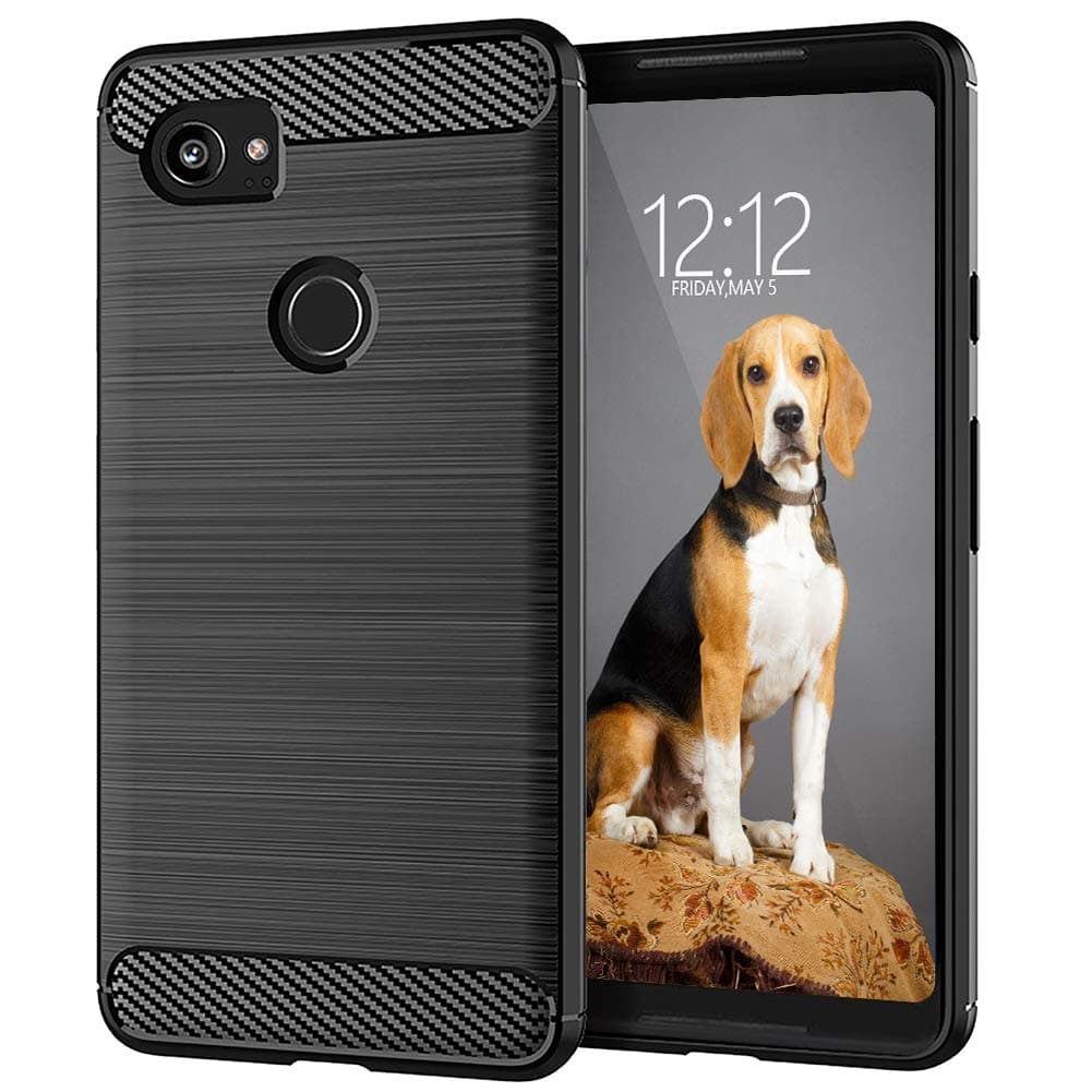 Google Pixel 2 XL Slim Phone Case,Thin Soft Flexible TPU Rubber Gel Skin Silicone Anti-Scratch Shock Absorption Carbon Fiber Protective Cases Cover for Google Pixel 2 XL,Brushed Black
