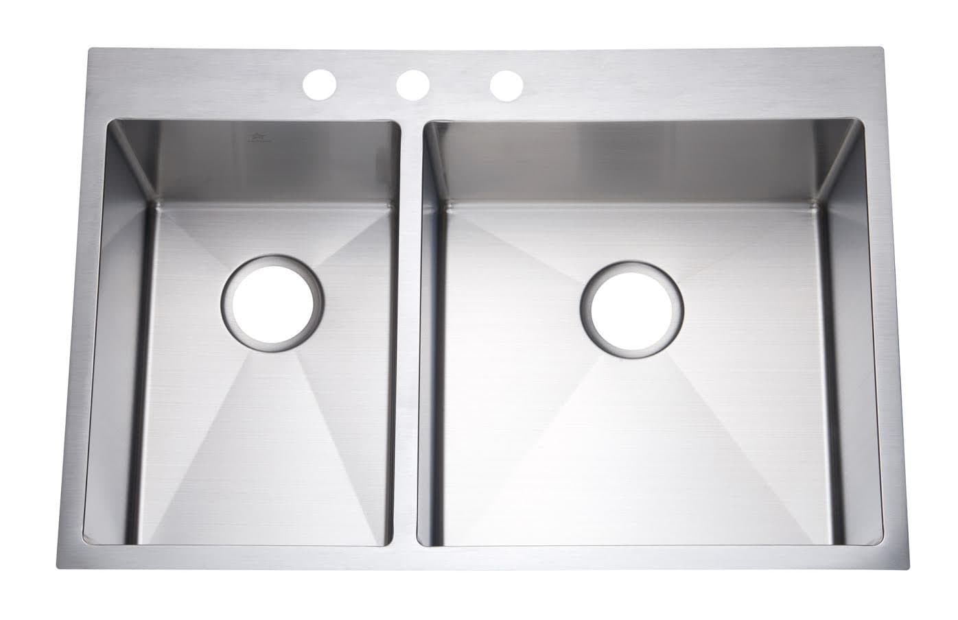Starstar 33" Top-mount 40/60 Double Bowl Kitchen Sink Drop-in 304 Stainless Steel 16 Gauge