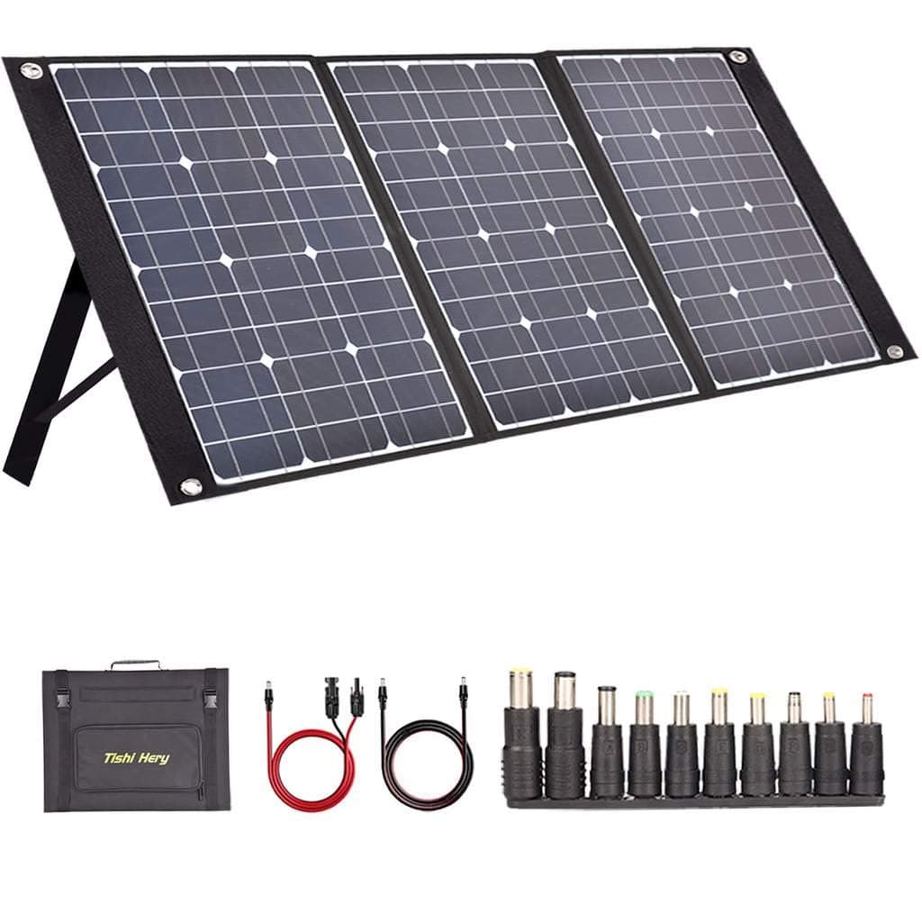 TISHI HERY 100W Portable Solar Panel Foldable with 4 Outputs Type-C/QC3.0/DC/USB Compatible with Most Portable Solar Generators Power Stations/Phones/Laptops/Tablet for Travel/Camping/RV/Hiking