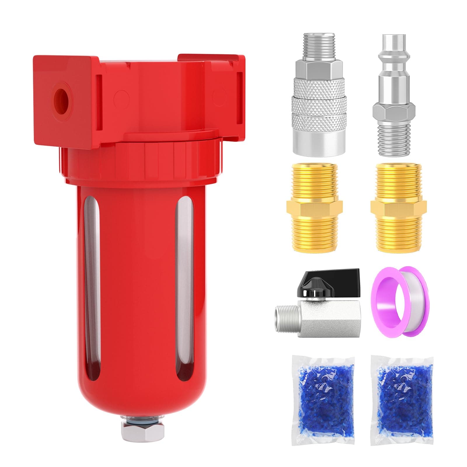 MEANLIN1/4" NPT Compressed Air Desiccant Drying System, For Dry Air, Compressed Air, Plasma Cutter and Paint Spray with Desiccant Beads Bag