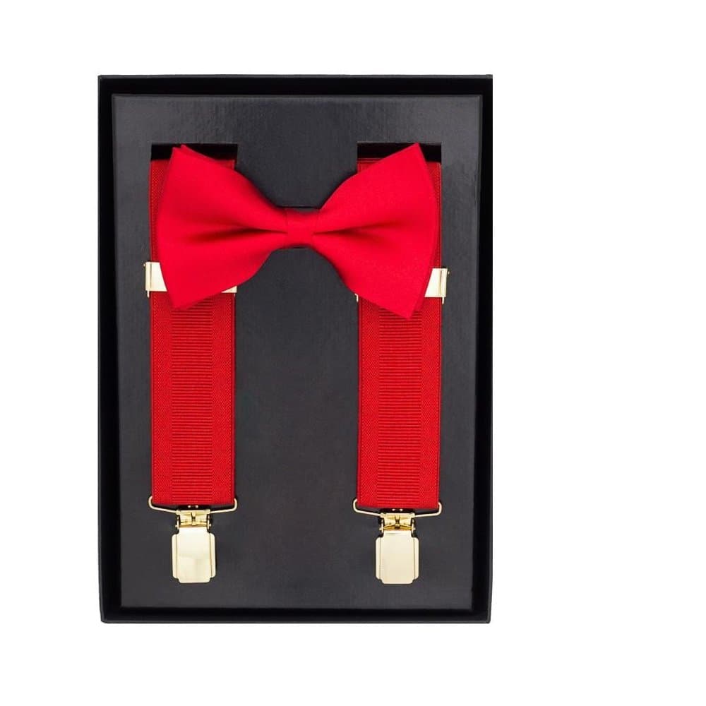 Red Classic Traditional Bow Tie Braces Gift Set 2 Piece