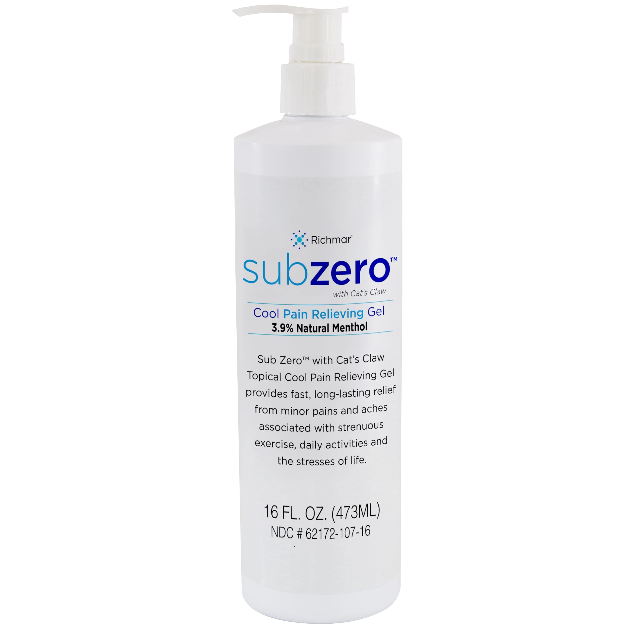 Sub Zero Cooling Pain Relieving Gel Relieving Gel 16 oz Bottle with Pump Colorless Fast Cooling Pain-Relief for Sore Muscles & Joints Arthritis Strains Stress & Minor Sports Injuries
