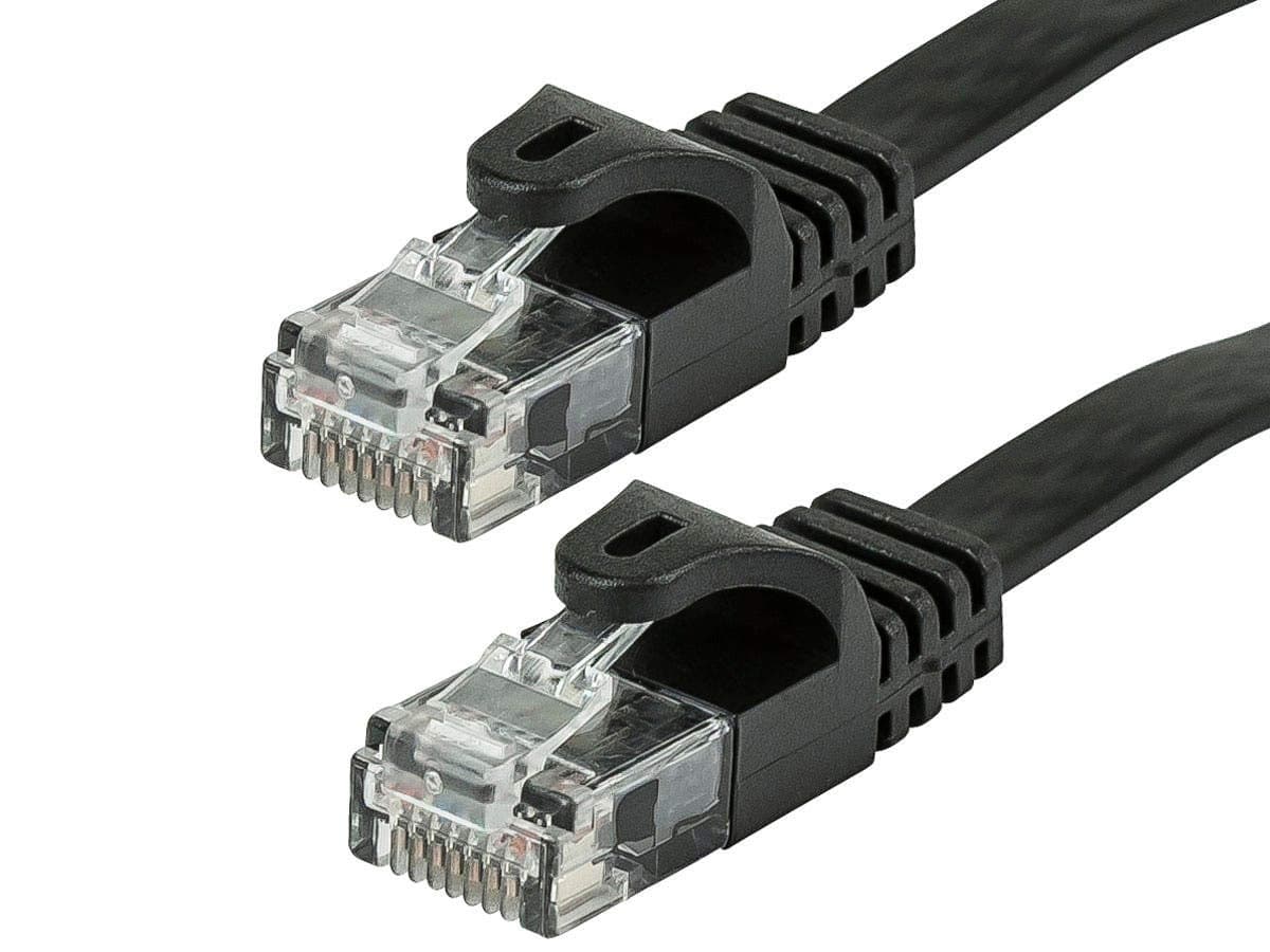 Cat5e 5ft Black Flat Patch Cable UTP 30AWG 350MHz Pure Bare Copper Snagless RJ45 Flexboot Series Ethernet Cable