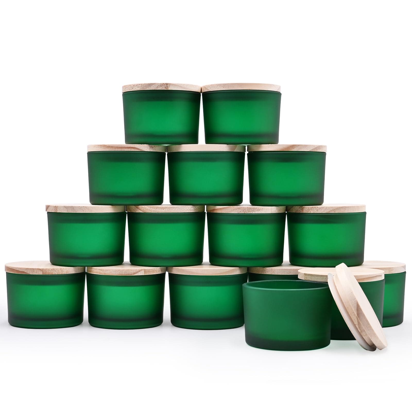 Thick Candle Jars for Making Candles 16 Pcs, 4 OZ Empty Jars with Wood Lids for Candle Making, Sample Container - Dishwasher Safe, Frosted Green