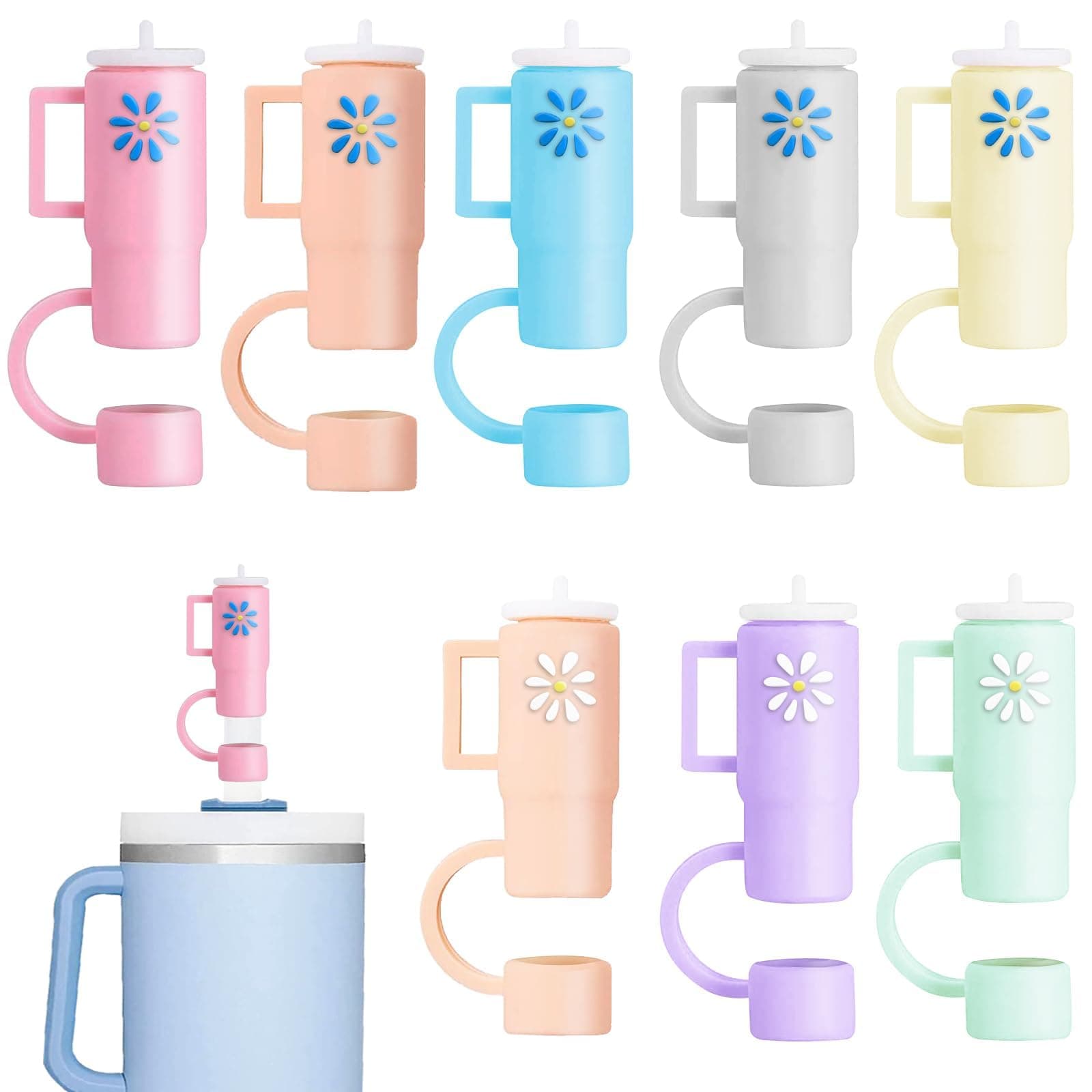 Straw Covers Cap Fit for Stanley Cup, 8Pcs Silicone Straw Toppers Compatible for Stanley 30&40 Oz Tumbler, 10mm Drinking Straw Tip Covers Fit for Stanley Cups Accessories