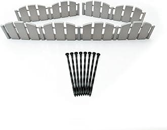 EasyFlex No-Dig Landscape Edging with Anchoring Spikes, 4.5 in. Tall Decorative Adirondack Wood-Look Fence Garden Border, 15 Foot Kit, Gray