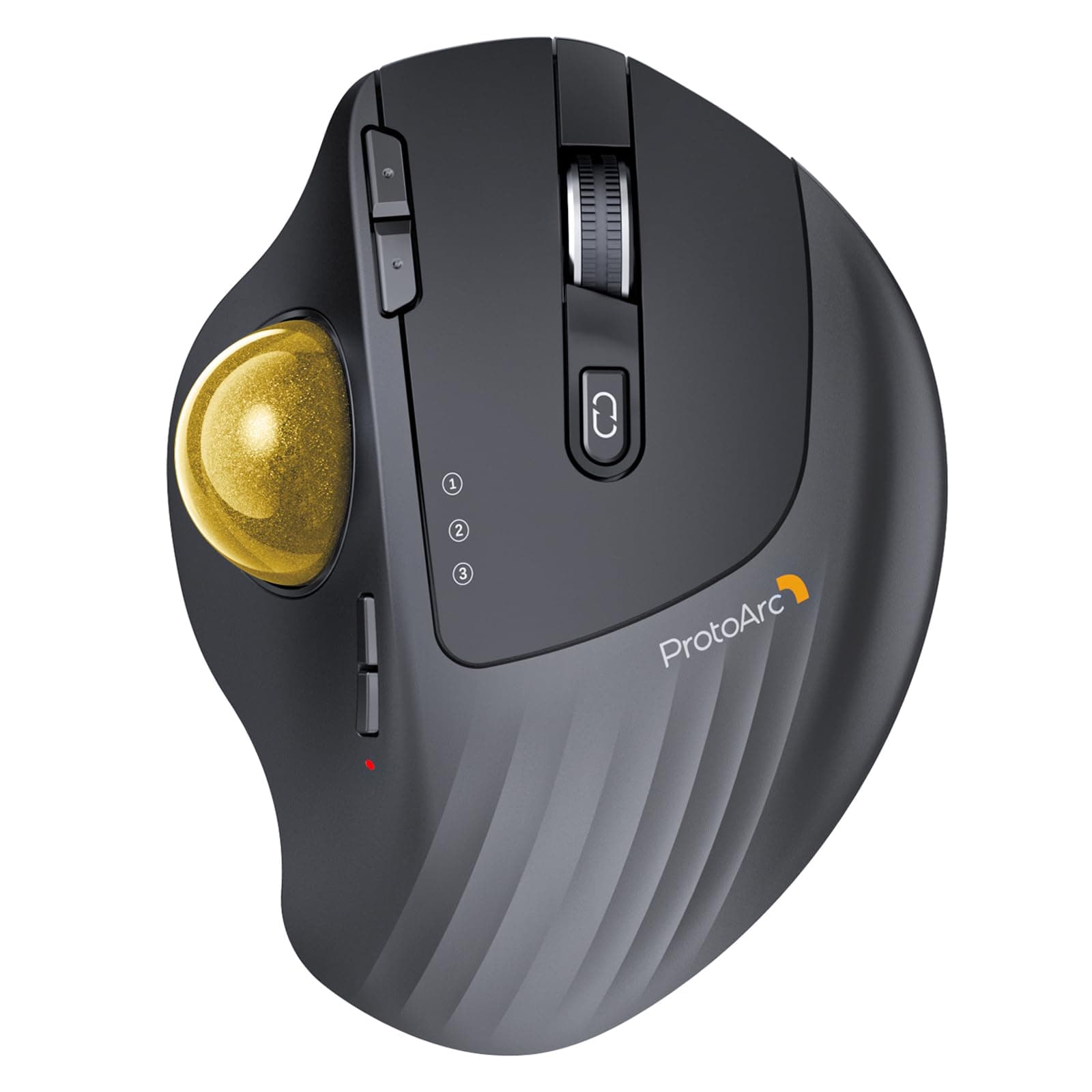Wireless Trackball Mouse, EM01 NL Ergonomic Bluetooth Rollerball Thumb Rechargeable Computer Laptop Mouse, Adjustable Angle & 3 Device Connection for PC, Mac, Windows-Gold Ball