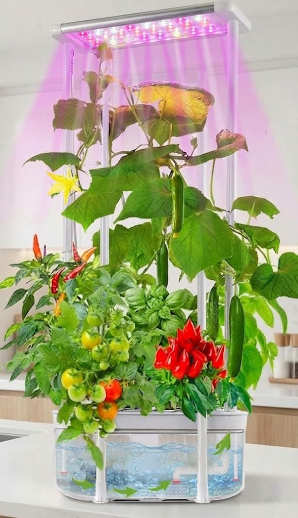 E SUPEREGROW Hydroponics Growing System,Smart Hydroponic Gardening System with LED Grow Light,Indoor Garden Hydroponic Herb Grow Kit with Climbing Trellis for Short Tomato,Basil,Pepper,Cucumber