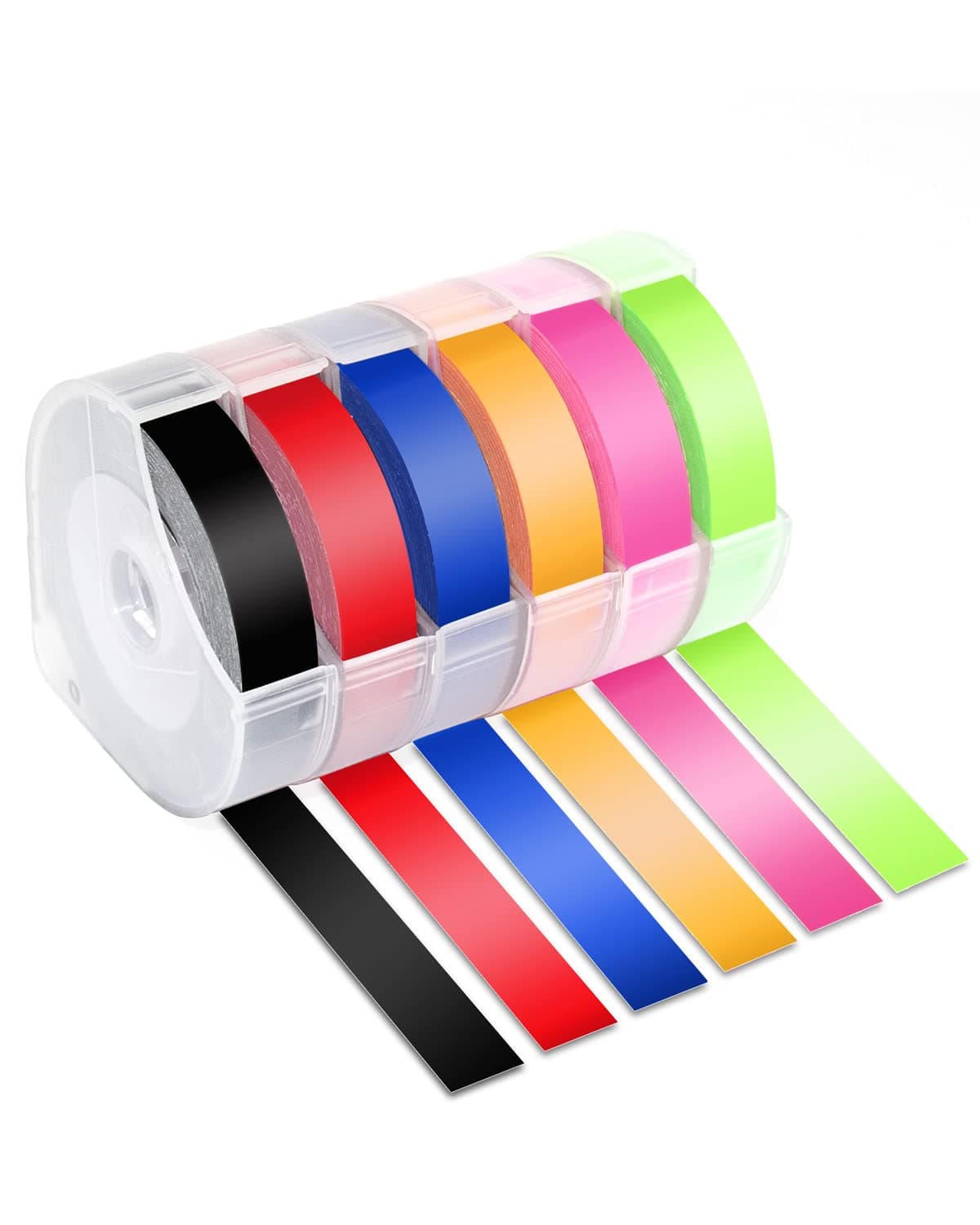 Embossing Tape Neon Compatible for DYMO Organizer Xpress Label Maker Refills, 3/8 3D Plastic Colored, Neon Pink/Orange/Green/Red/Blue/Black for Dynamo S0717930 Omega Junior Embosser, 6 Pack