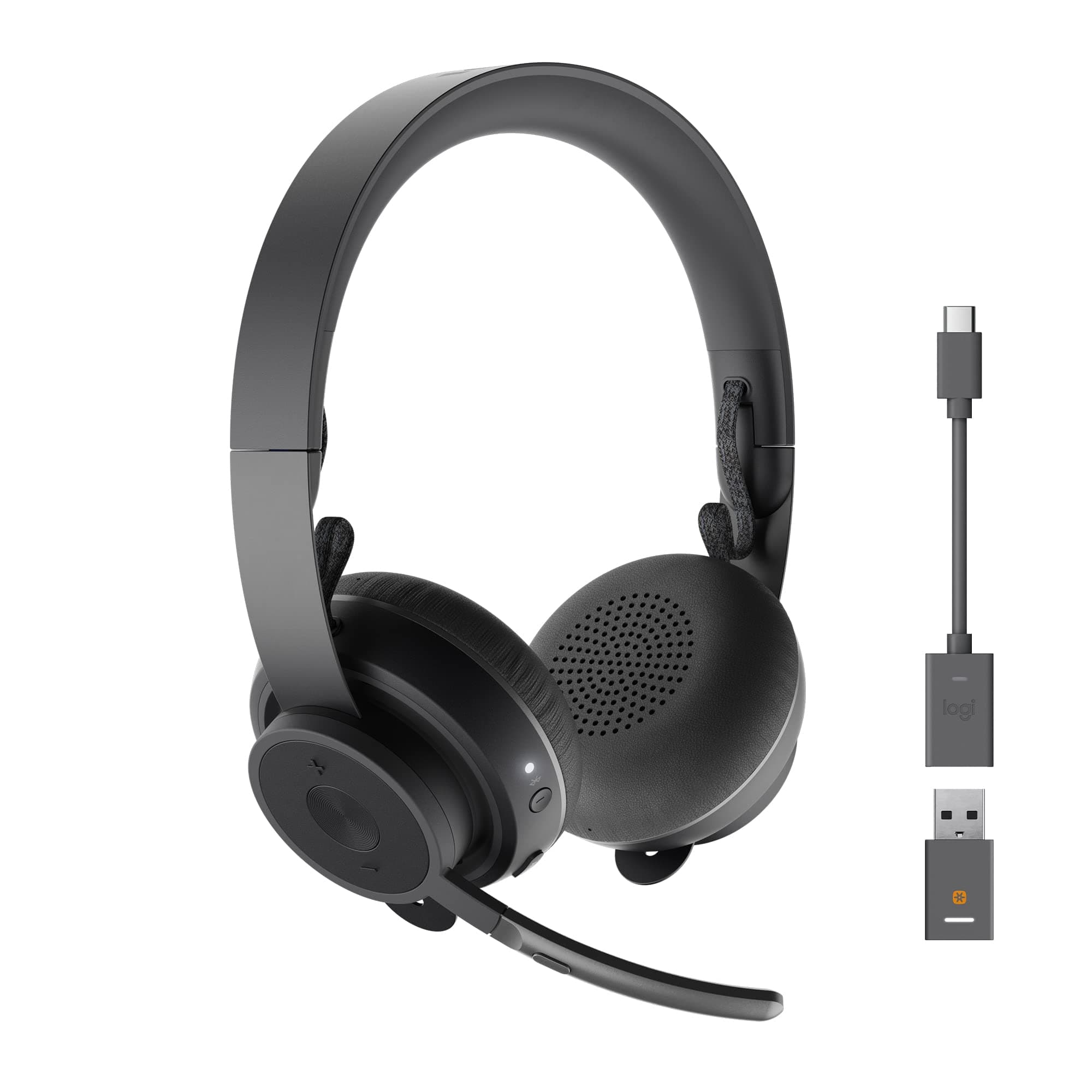 Logitech Zone 900 Over-Ear Wireless Bluetooth Headset with advanced noise-cancelling microphone, connect up to 6 wireless devices with one receiver, quick access to ANC and Bluetooth - Grey