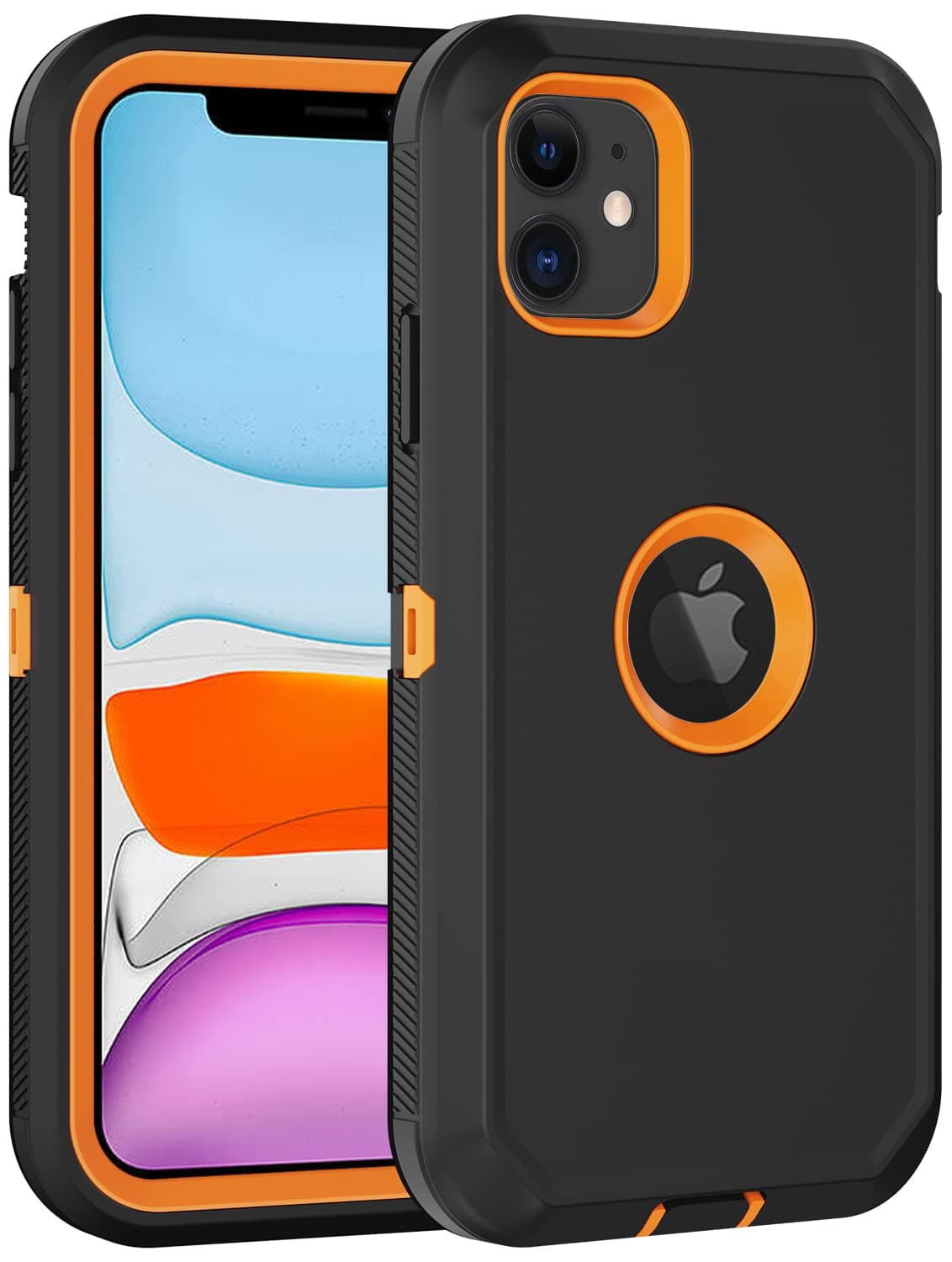 for iPhone 11 Case, with Built in Screen Protector Heavy Duty Drop Protection, Full Body Rugged Shockproof Dust Proof 3- Layer Tough Protective Phone Cover for Apple iPhone 11 Black/Orange
