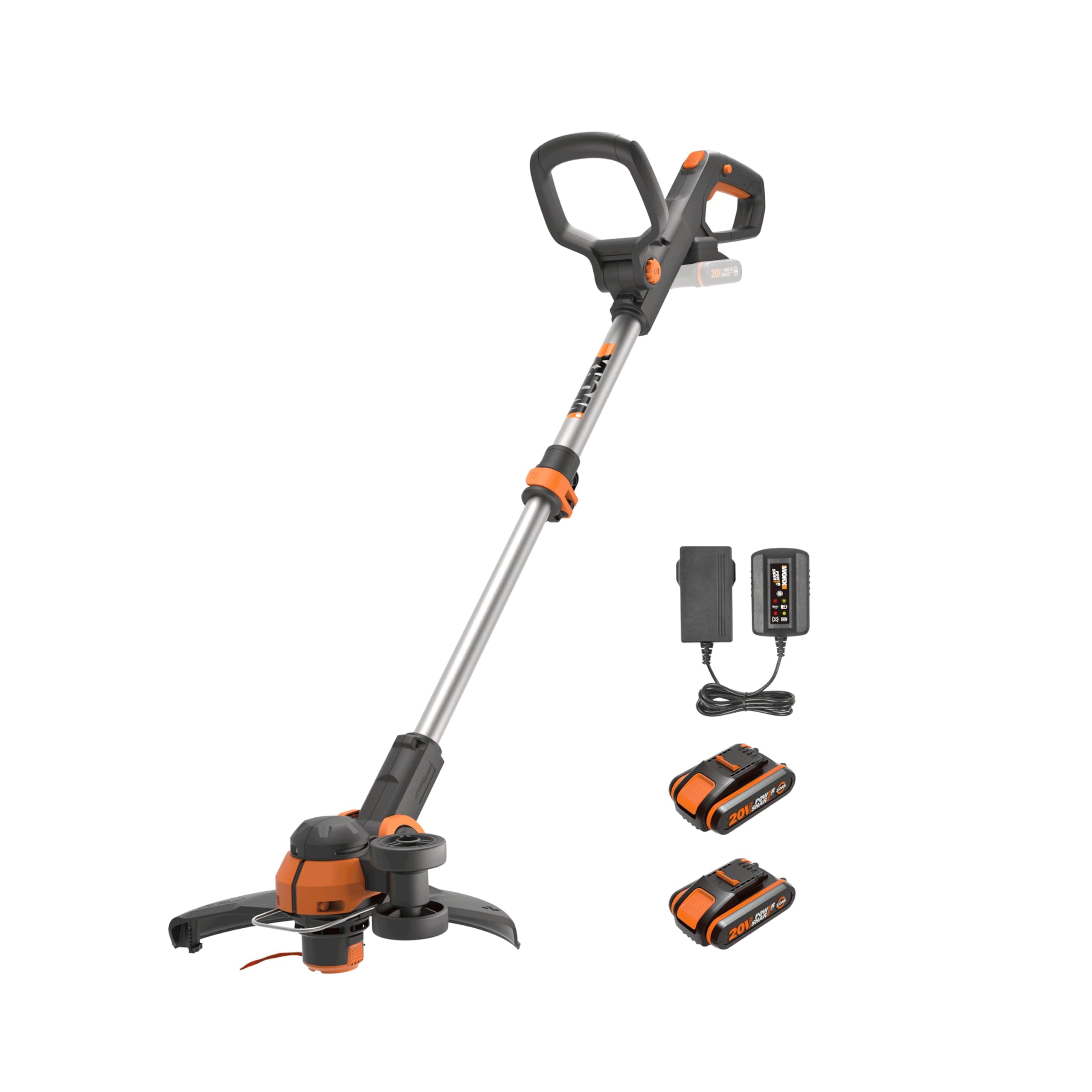 WG163E 18V (20V MAX) Cordless Grass Trimmer With Command Feed And 2 Batteries Strimmer Line Strimmers Edge Cutter Black, Cutting width 30 cm, Line Diameter 1.65 mm