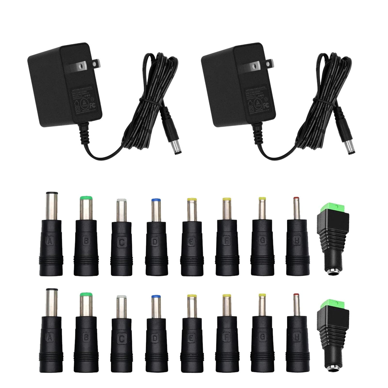 5V 1A Wall Charger Power Adapter with Plug 5.5 x 2.1mm, 5W Universal AC/DC Adapter 100-240V AC to DC 5V Power Cord Converter with 9 Interchangeable Jacks Plug (2 Pack)