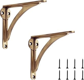 Decorative Brass Shelf Bracket | Antique Shelf Bracket for Shelving Modern L Shaped Design | Heavy Duty Modern Shelf 10 Inches ( Pack of 2 )