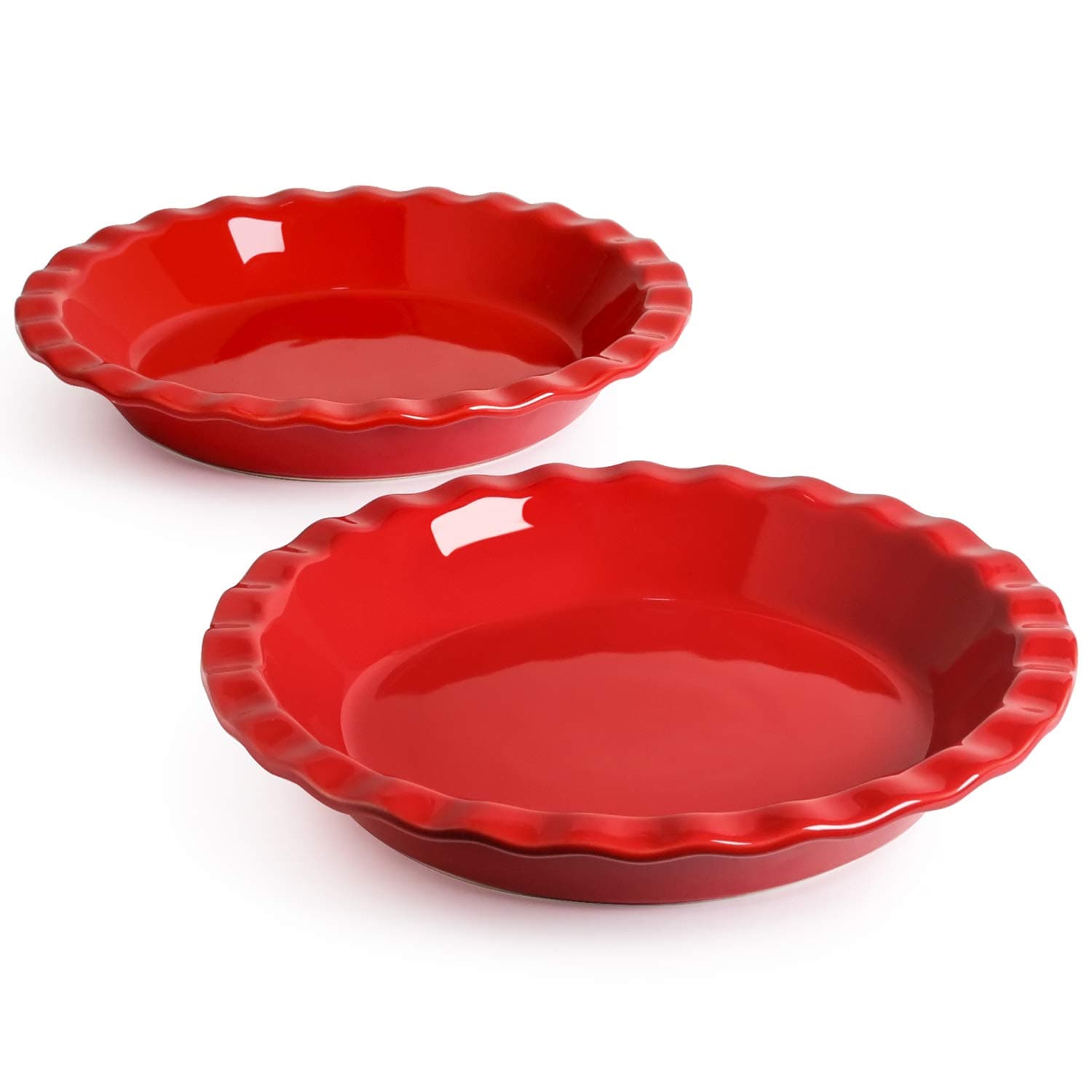 LE TAUCI Ceramic Pie Pans for Baking, 9 Inches Pie Plate for Apple Pie, Pecan Pie, 36 Ounce Deep Dish Pie Pan, Set of 2, Red