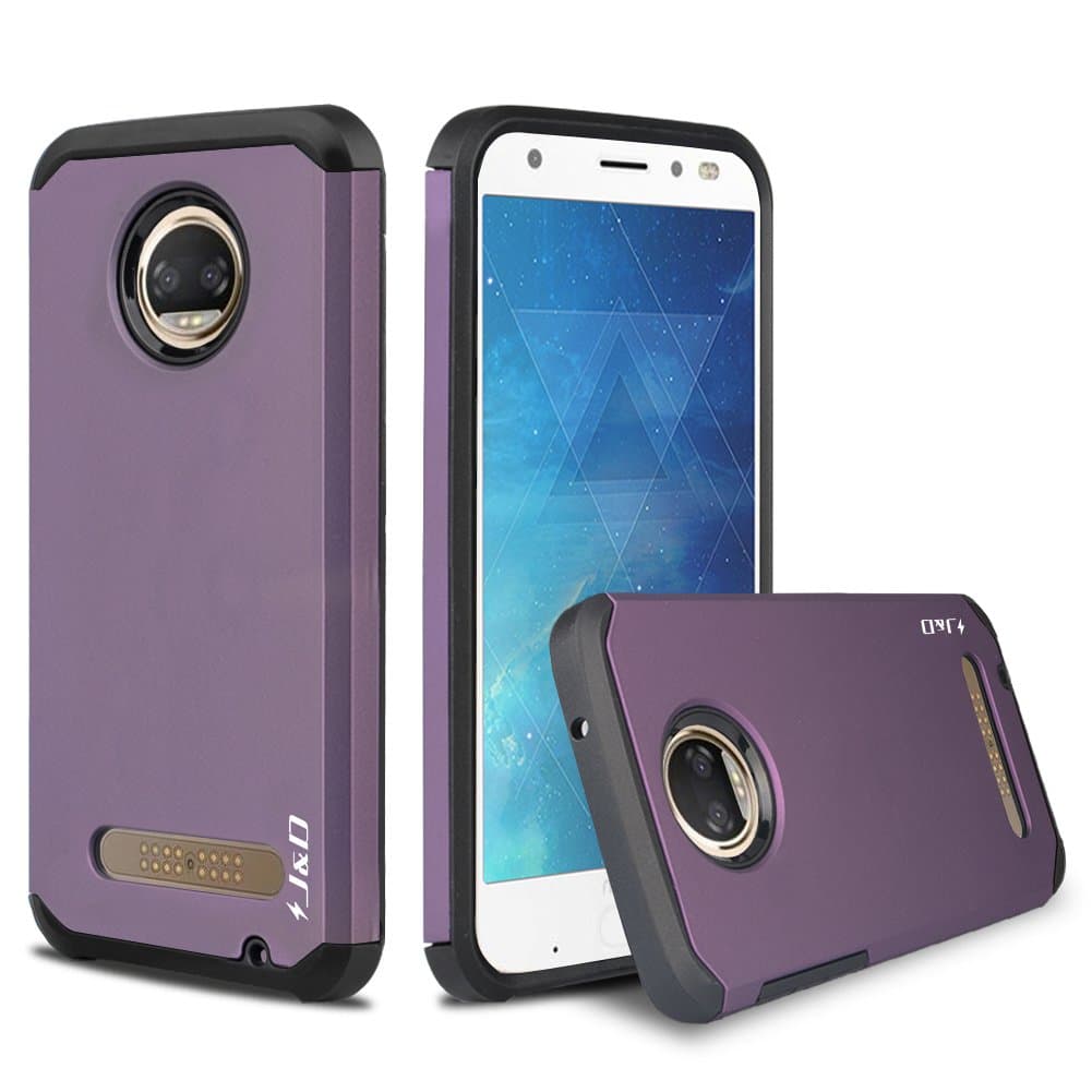 J&D J&D Case Compatible for Moto Z2 Force Case, Heavy Duty [Dual Layer] Hybrid Shock Proof Protective Rugged Bumper Case for Motorola Moto Z2 Force Case - Purple