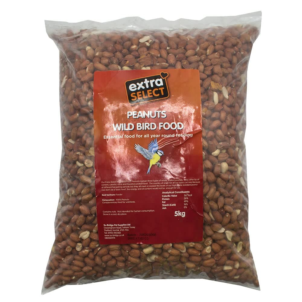 Extra Select Whole Peanuts for Wild Birds, Aflatoxin Tested, Wild Bird Food Peanuts & Squirrel Food - 5kg Bag