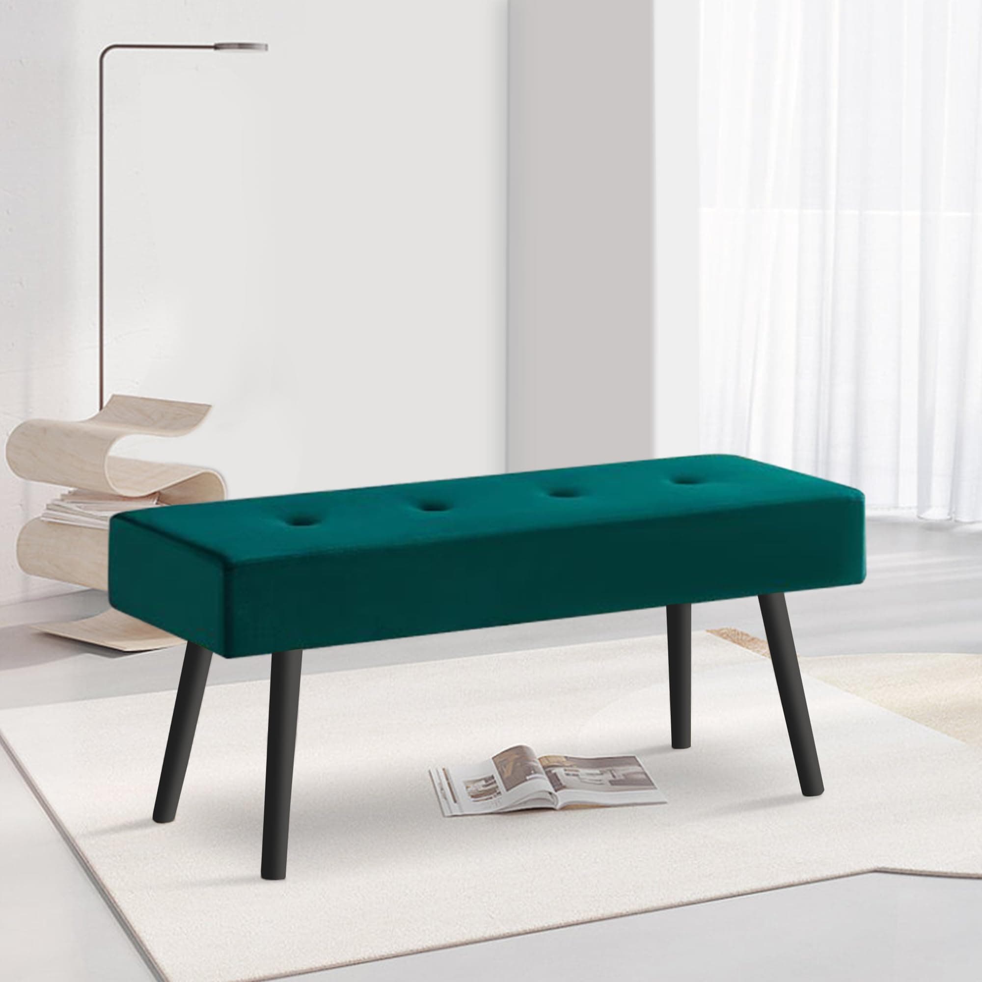 Bench for Entryway, Upholstered Dining Bench with No Arms Accent Bench Elegant Velvet Living Room Bench Tufted with Strong Metal Legs for Unisex