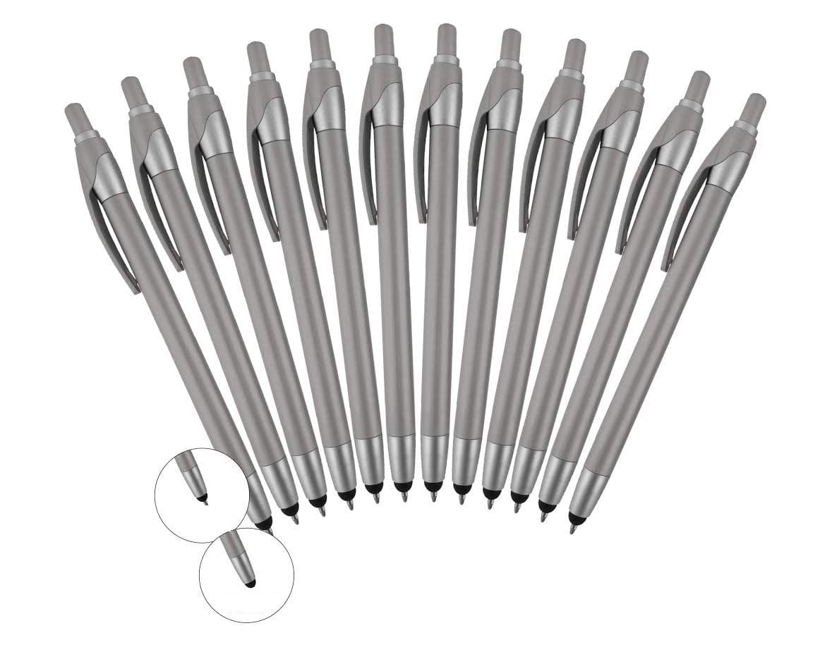 12 Pack Space Grey Stylus with Ball Point Pen for iPad Mini, iPad 2/3, New iPad, iPhone 5 4S 4 3GS, iPod Touch, Motorola Xoom, Xyboard, Droid, Samsung Galaxy Asus (12 Pack Space Grey)