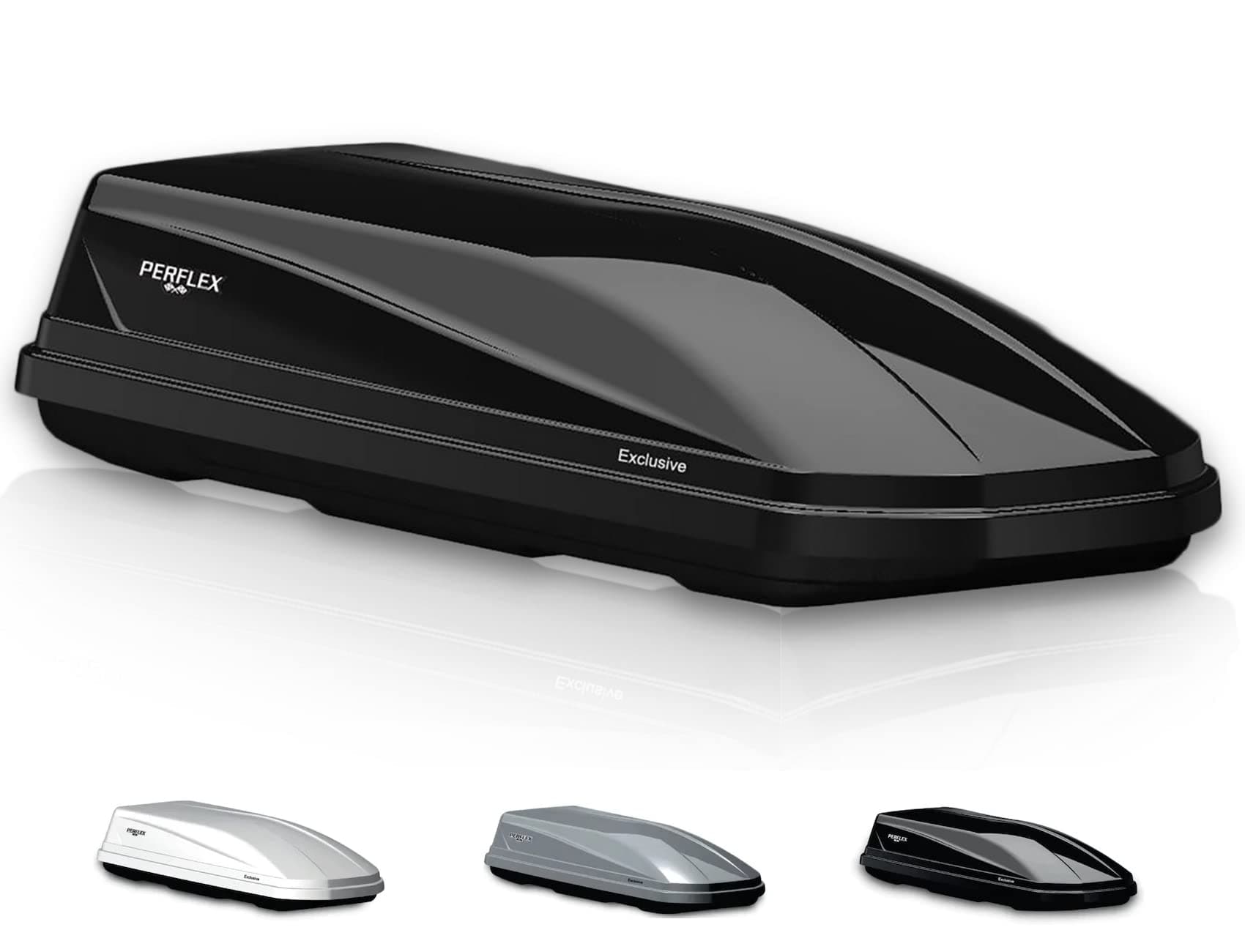 Perflex Exclusive Rooftop Cargo Box Carrier Large 17.7 Cubic Feet Car Top Mount Travel Luggage Storage, Dual Side Opening, 130 Lbs Weight Capacity, Extra Keys, Straps (Black)