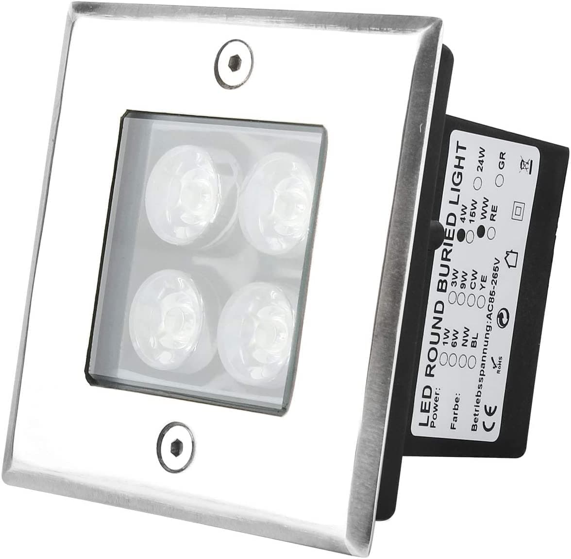 1/3/4/6/9 W LED Spotlight, Floor-Mounted, 230 V Outdoor Lamp, IP67, Garden Light, Round Space, Warm White/Natural White 1W Redondo white natural