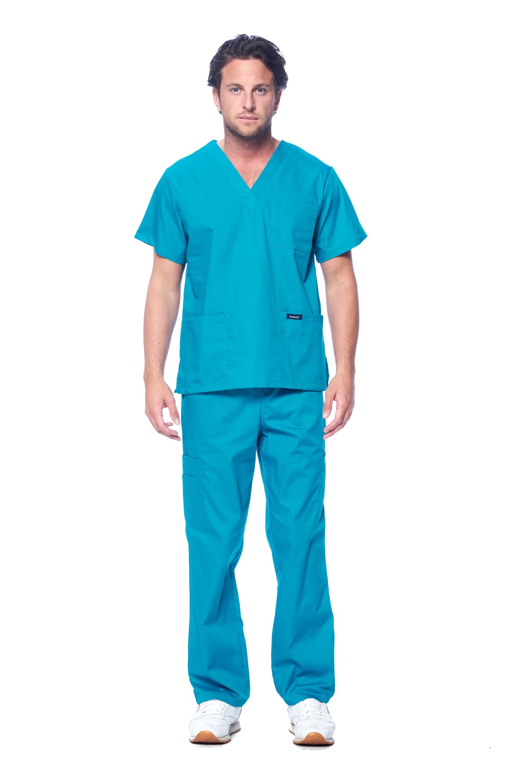 Dagacci Scrubs for Men Set - V-Neck Scrub Top and Cargo Pants - 8 Pockets Men Scrubs Set