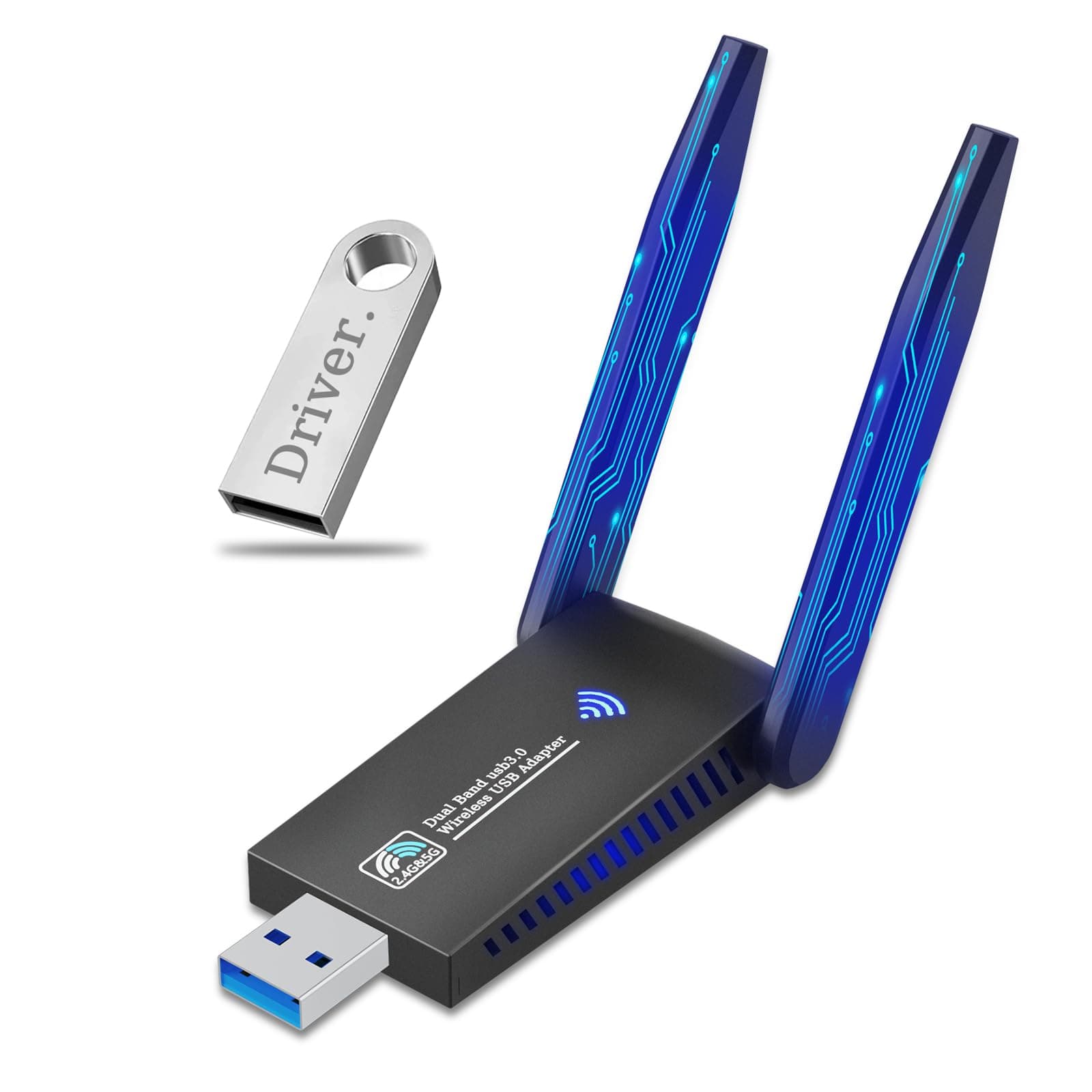 USB WiFi USB Adapter for PC Laptop Desktop, AC1300M 2.4GHz/5.0GHz Band USB 3.0 WiFi Wireless Network Dongle w/High Gain 5dBi Dual Enhanced Antenna for Computer Windows 11 10 8.1 8 7 XP Vista