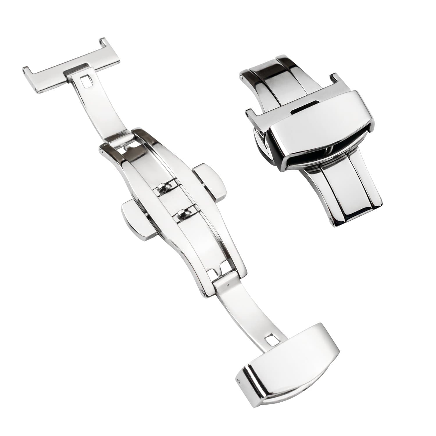 Stainless Steel Butterfly Deployment Buckle Double Push Button 12/14/16/18/20/22/24mm (16mm, Silver)