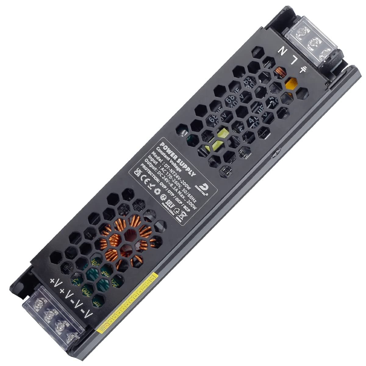 DUSKTEC LED Driver 24V 200W Transformer, Slim LED Power Supply 8.33A Adapter AC 240V to 24V DC, Constant Voltage for Strip Cabinet Lights G4 MR11 MR16 Light Bulbs