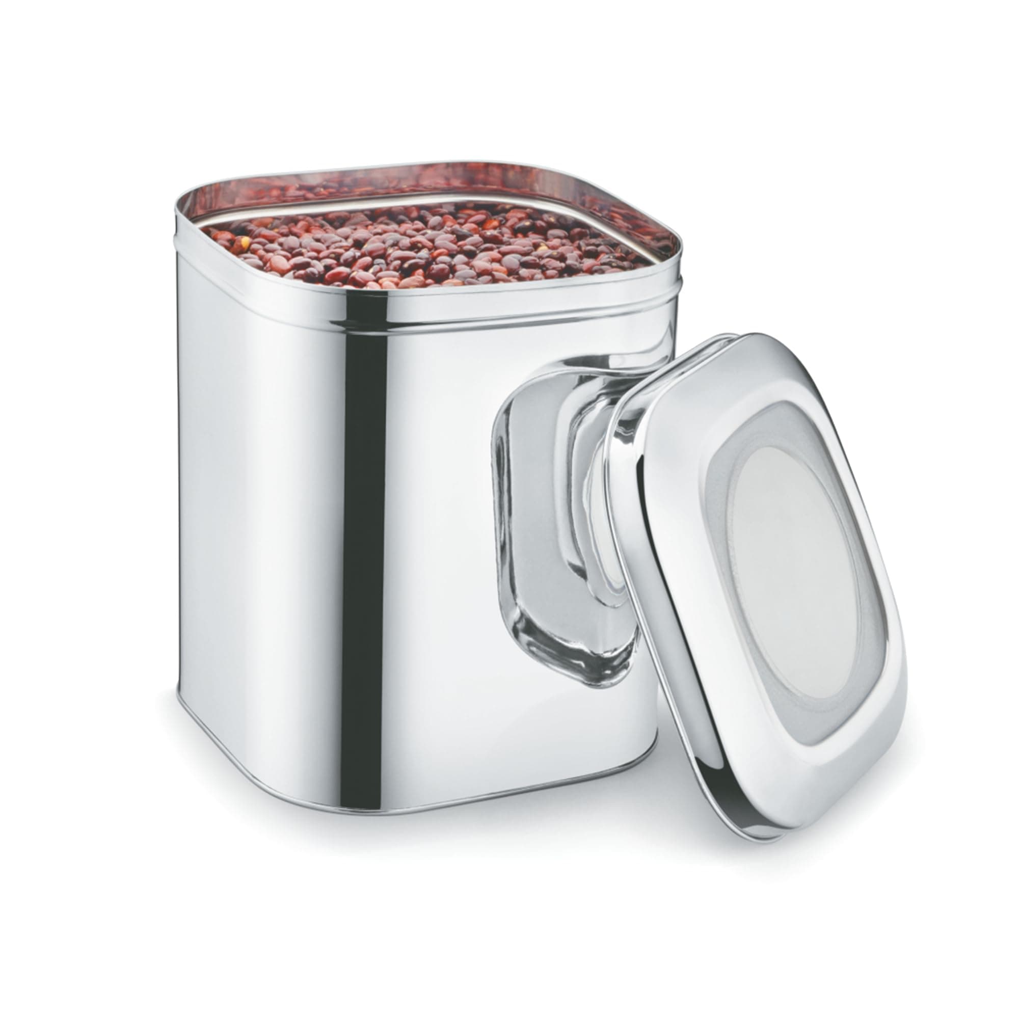 JVL Stainless Steel Square Cube Store Storage for Kitchen, 4.8 L (Silver)