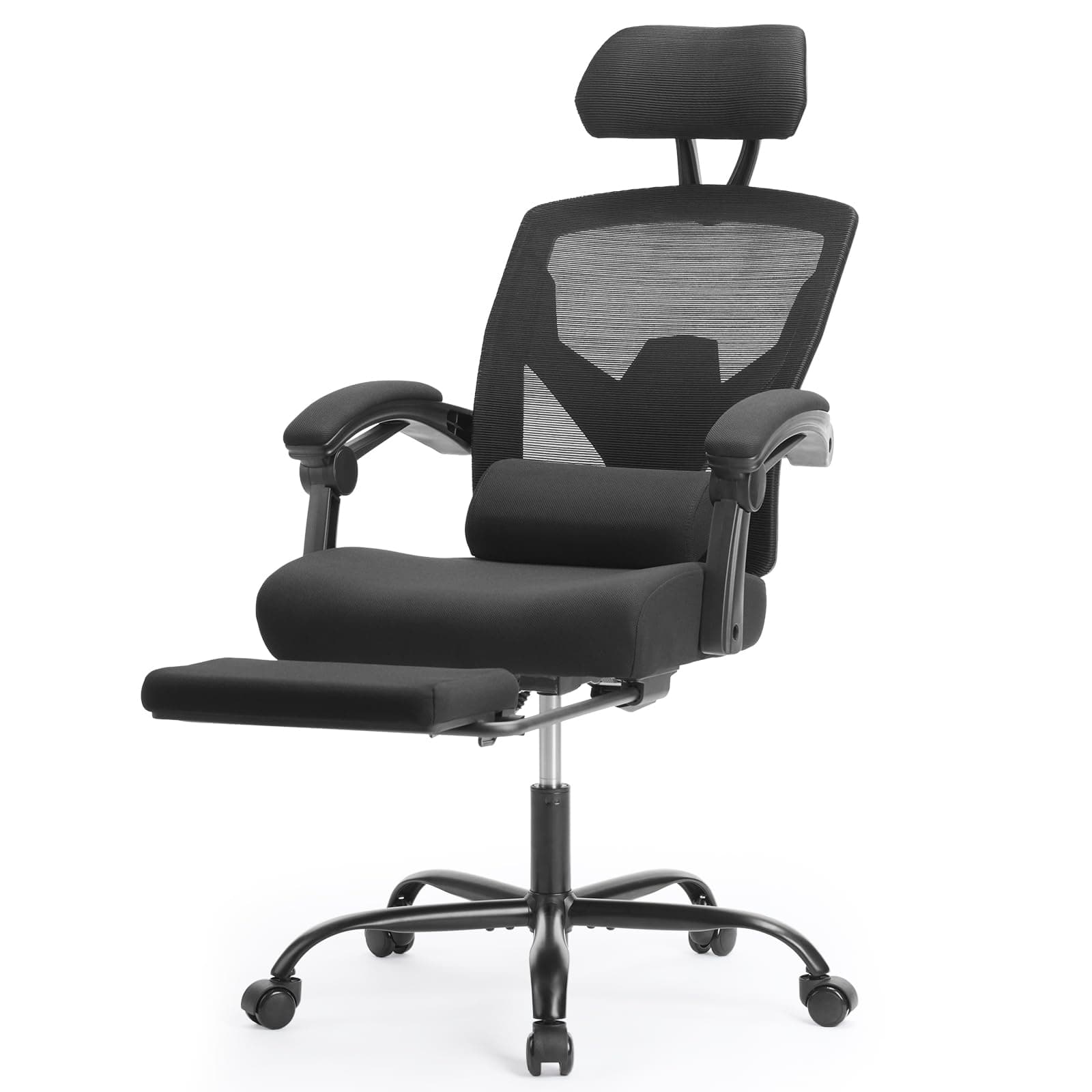 Sweetcrispy Office Computer Desk Chair, Ergonomic High-Back Mesh Rolling Work Swivel Chairs with Wheels, Comfortable Lumbar Support, Comfy Arms for Home, Bedroom, Study, Student, Black