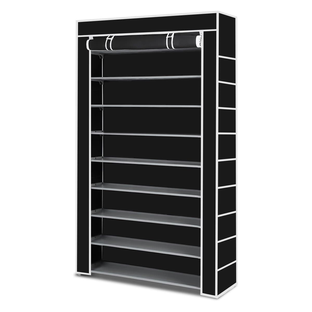 Luxsuite Shoe Rack Storage, Multiple Combination 60 Pairs 10 Tier Shelf Portable Metal Pipes Organizer Stand With Waterproof Fabric Tiers, Easy Assemble Black Cover …