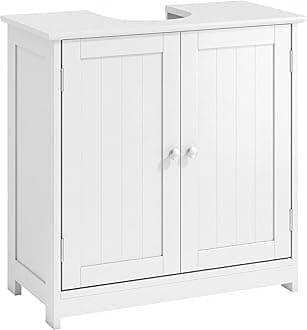 kleankin Pedestal Sink Storage Cabinet, Vanity Base Cabinet, Under Sink Bathroom Cabinet with U-Shape Cut-Out and Adjustable Internal Shelf, White