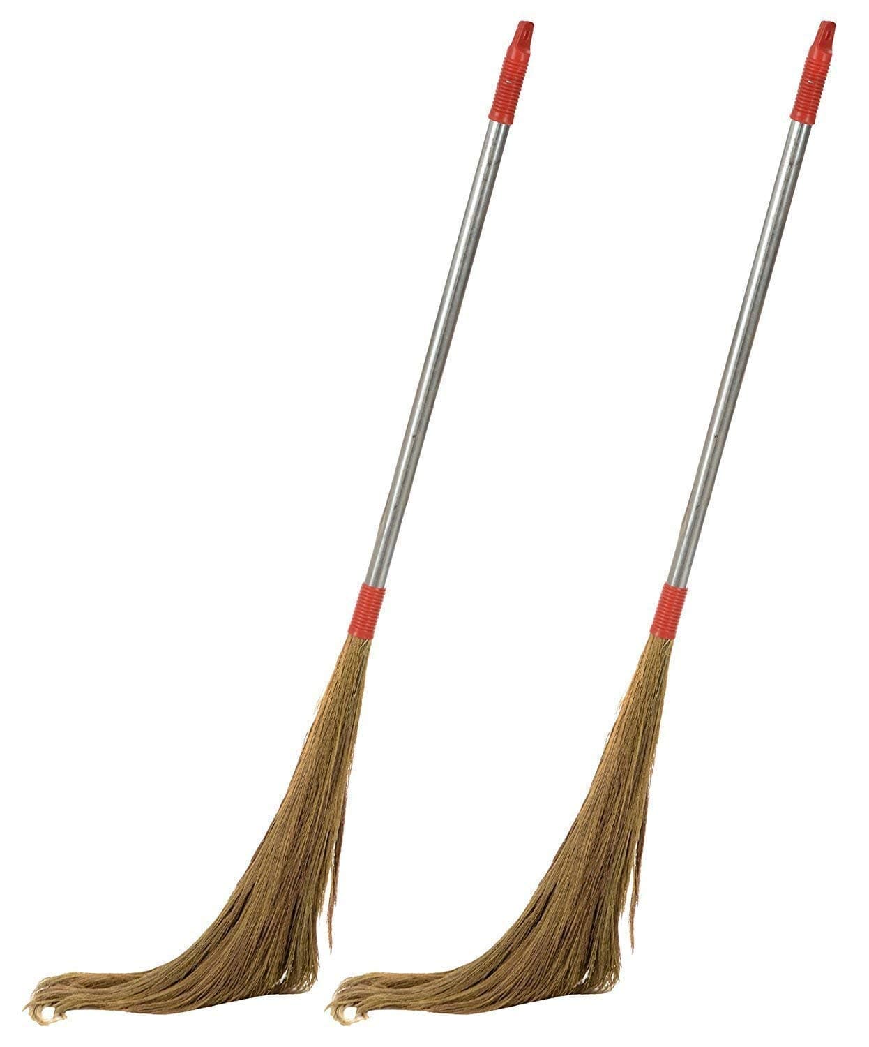 Uva World UVA Long Steel Handle Eco Friendly Soft Grass Floor Broom Stick - Pack of 2 (1 Broom Weight 500gm)